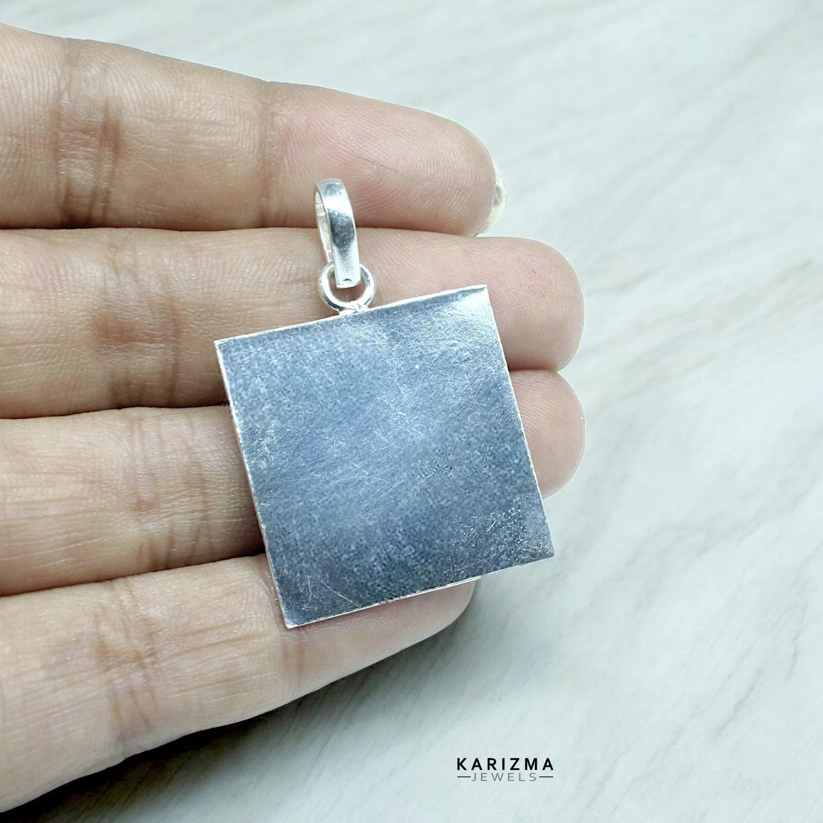 1 Inch Pure Solid Silver Square Piece (Chokor) Pendant lal kitab astrology - Image 2