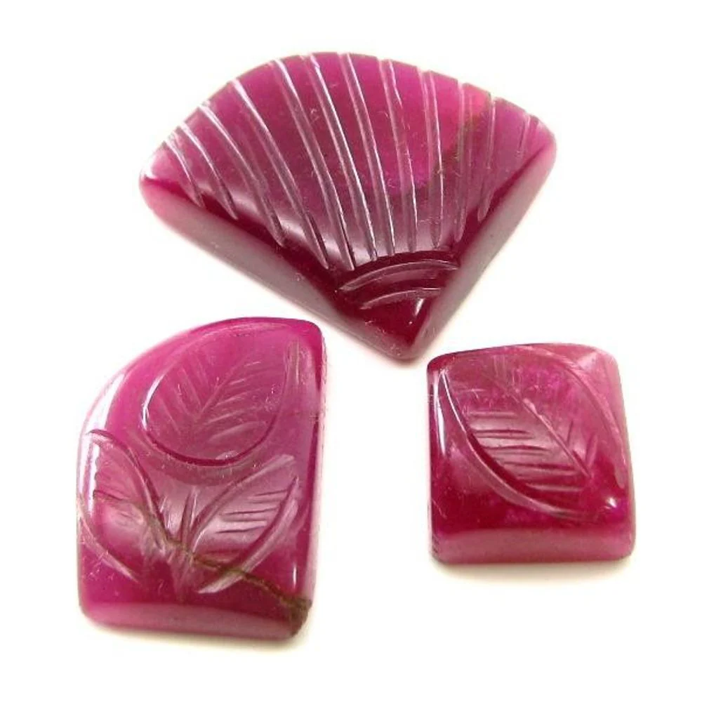 117Ct 3pc Premium Red Quartz Carving – Artistic Engraved Jewelry Stone