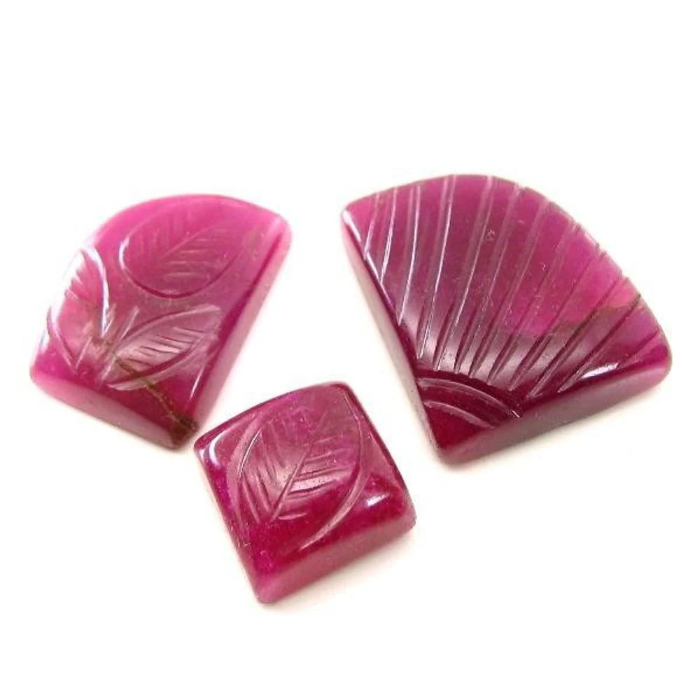 117Ct 3pc Premium Red Quartz Carving – Artistic Engraved Jewelry Stone - Image 2