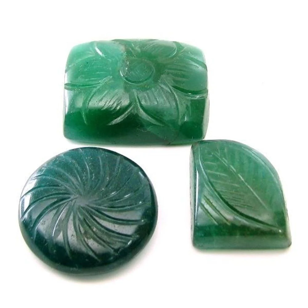 137.6Ct Genuine Green Quartz Crystal – Hand Carved Designer Gemstone - 3pc Lot