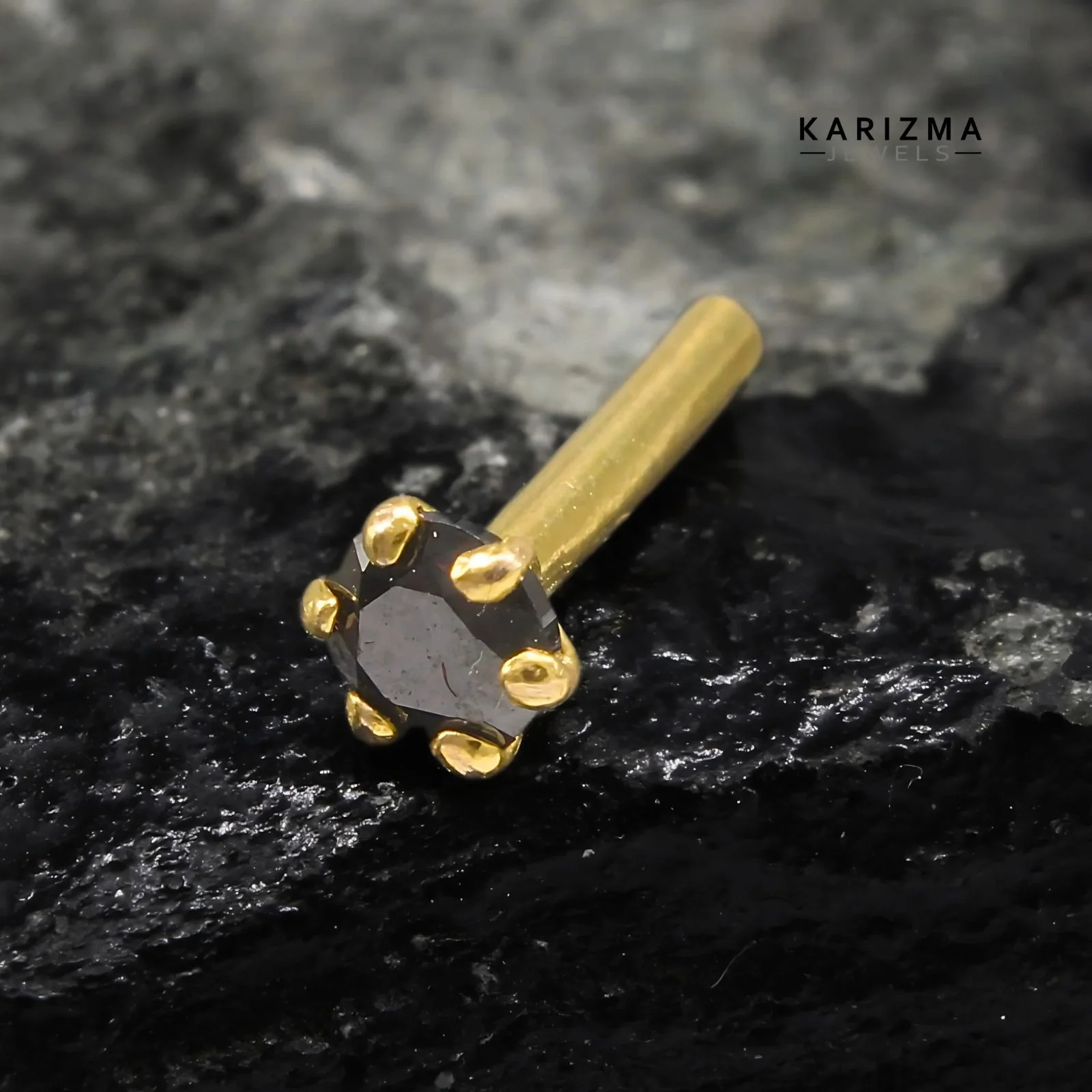 14K Real Gold Indian Women Round Black CZ daily wear Nose stud nose ring Push Pin
