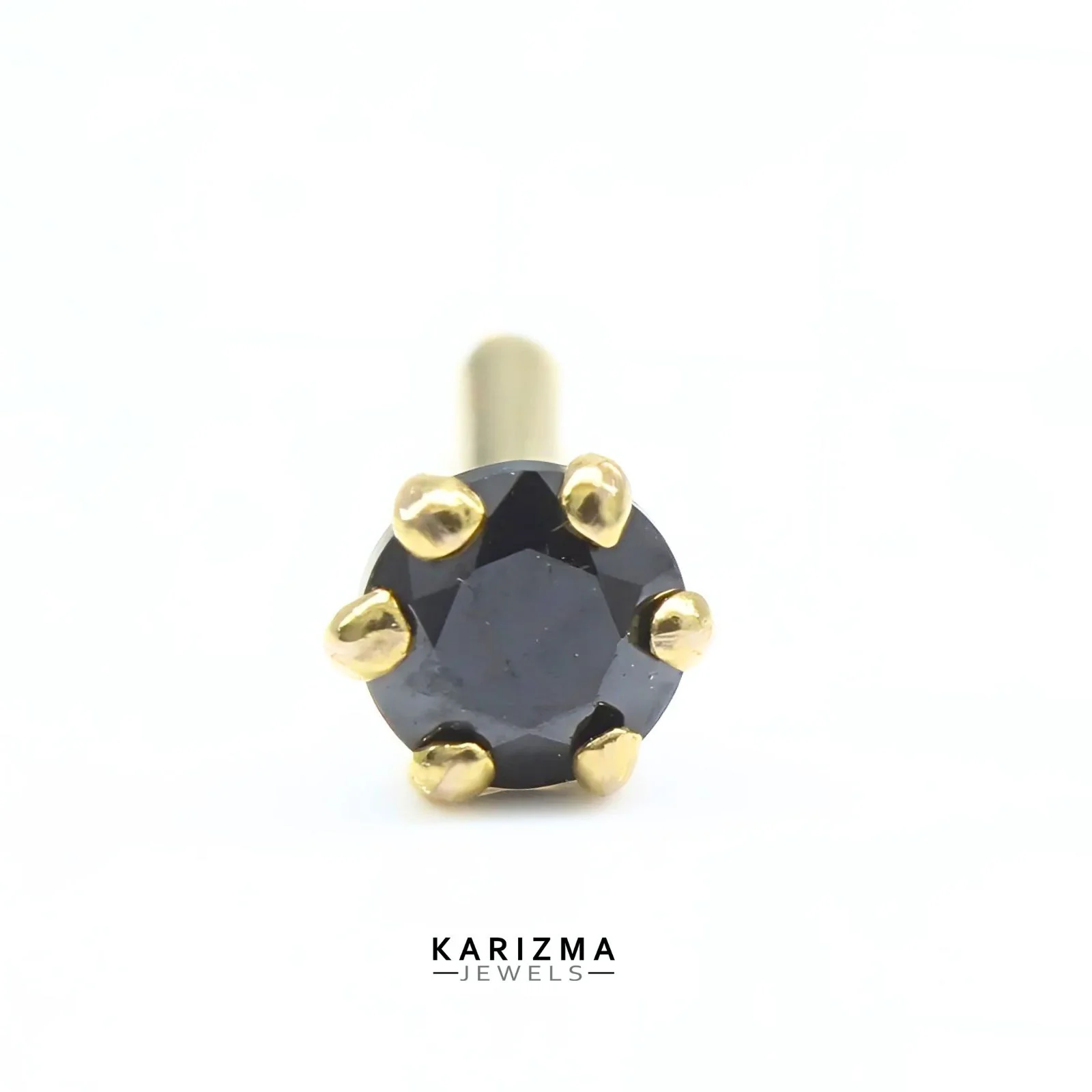 14K Real Gold Indian Women Round Black CZ daily wear Nose stud nose ring Push Pin - Image 3