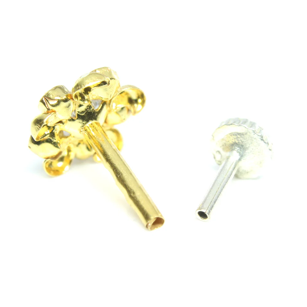 14K Real Gold Medusa Star Style Nose stud White CZ Indian nose ring Push Pin - Image 3
