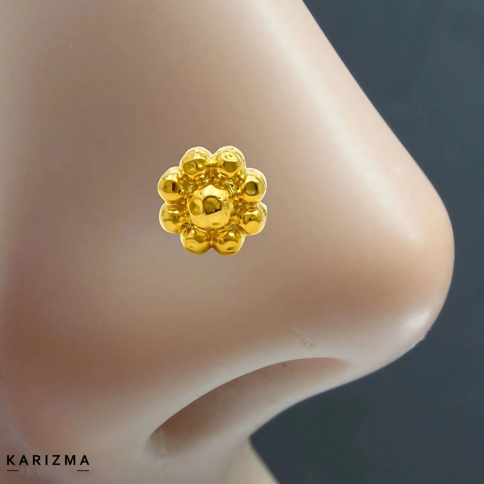 14K Real Gold Women amazing Flower Nose stud nose ring Push Pin 16g - Image 2