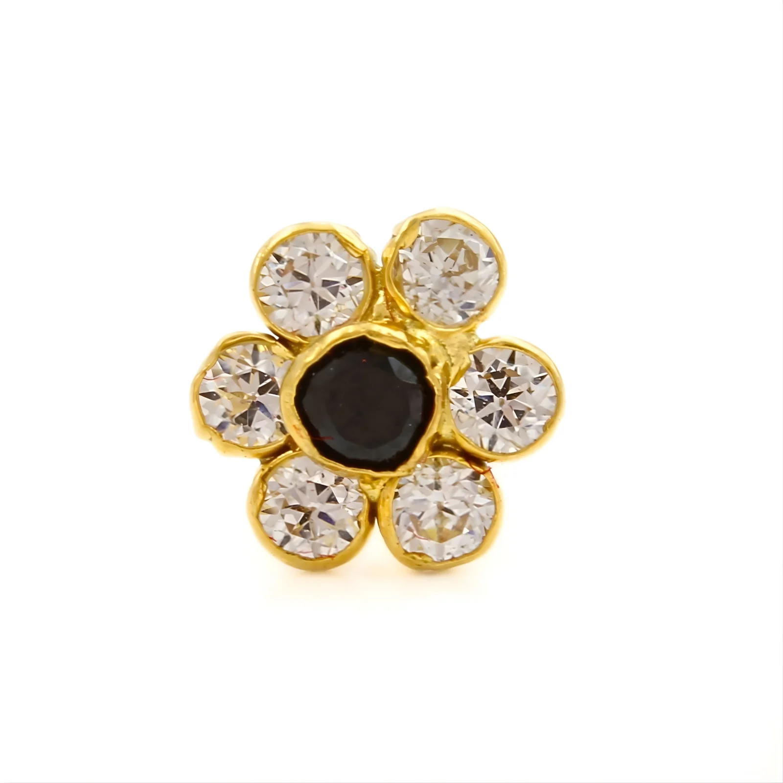 18K Real Gold Black and White CZ Flower Nose Stud - Image 3