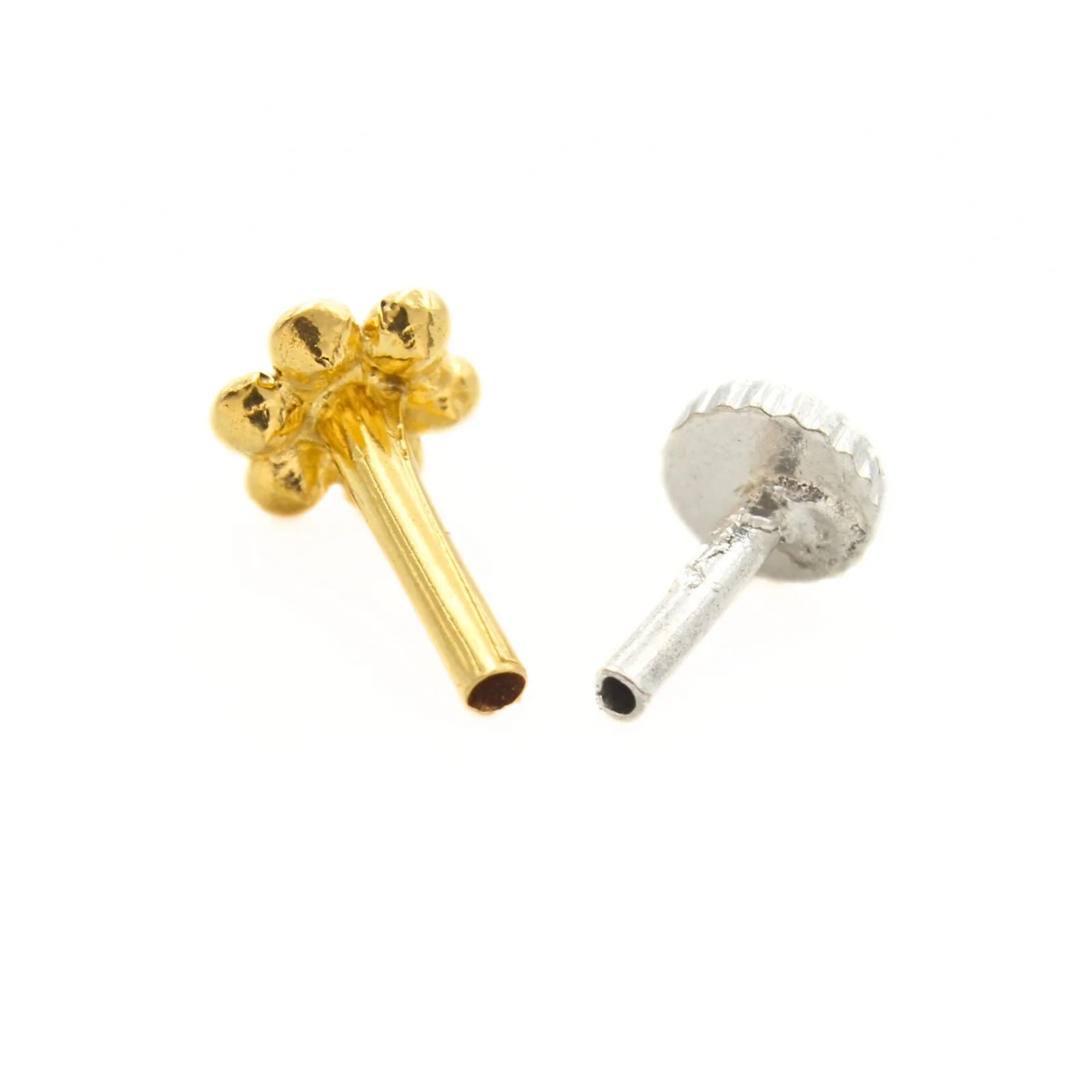 18K Real Gold Black and White CZ Flower Nose Stud - Image 4