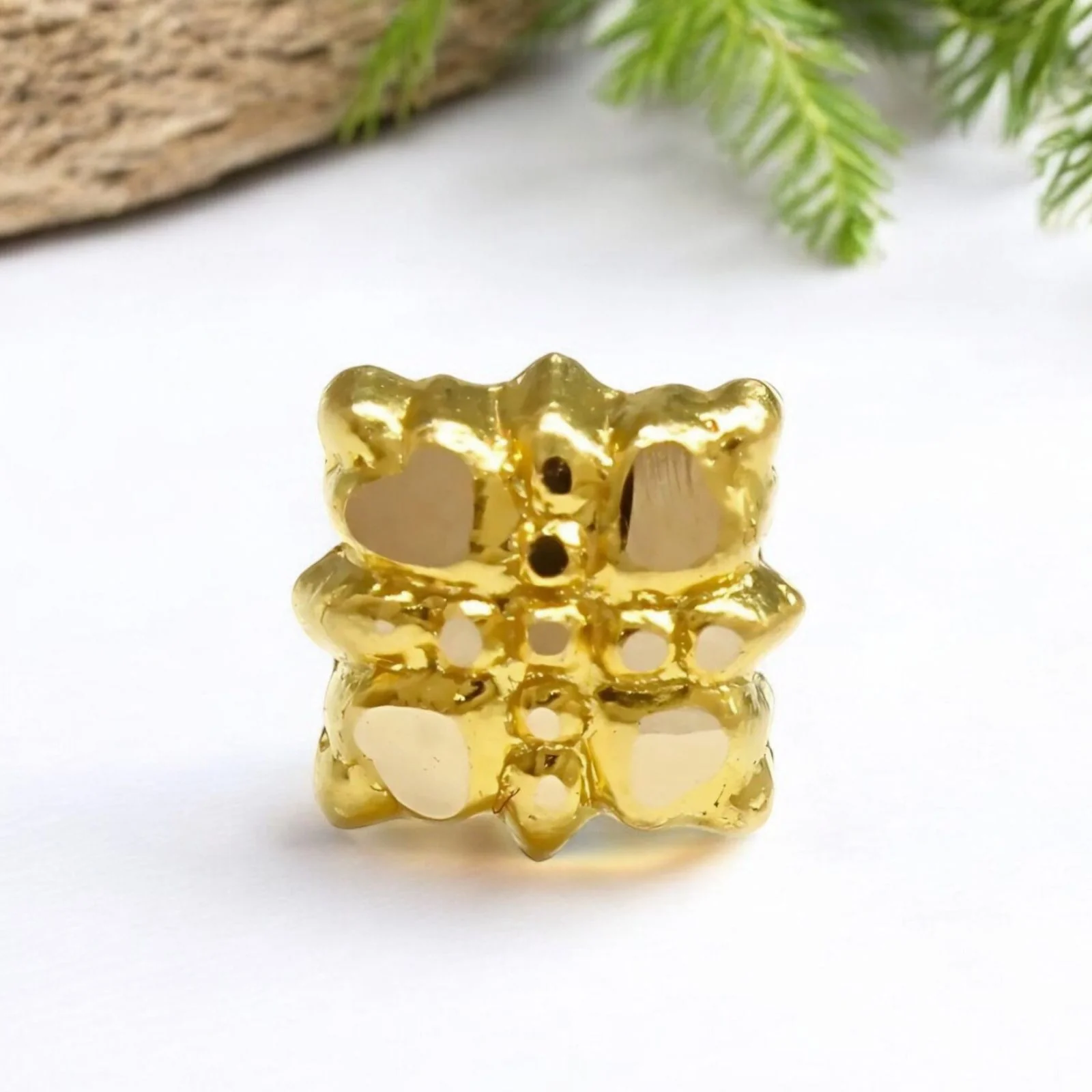 18K Real Gold floral square Nose stud nose ring Push Pin