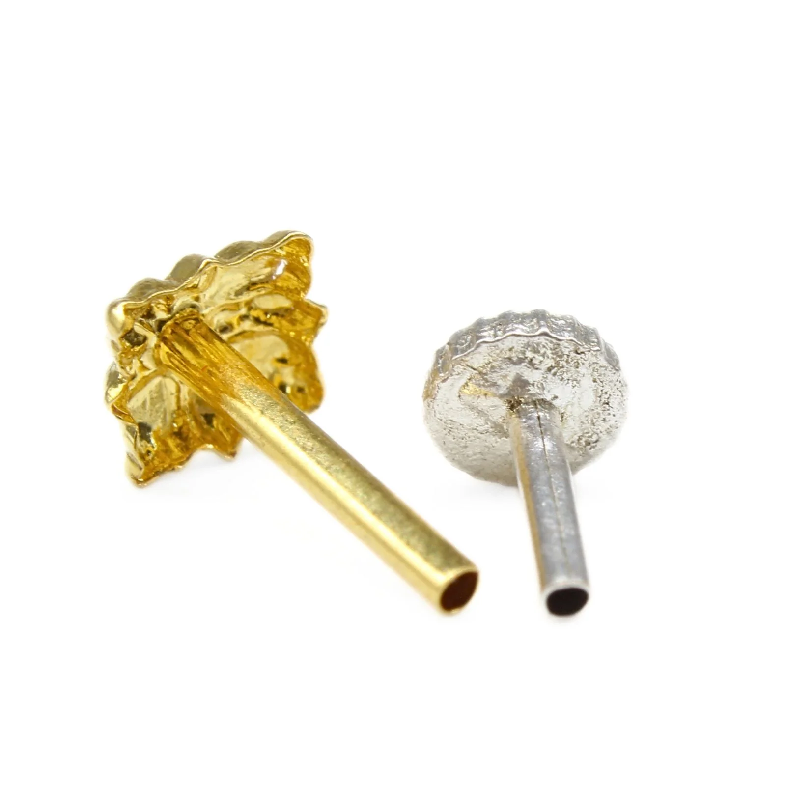 18K Real Gold floral square Nose stud nose ring Push Pin - Image 4