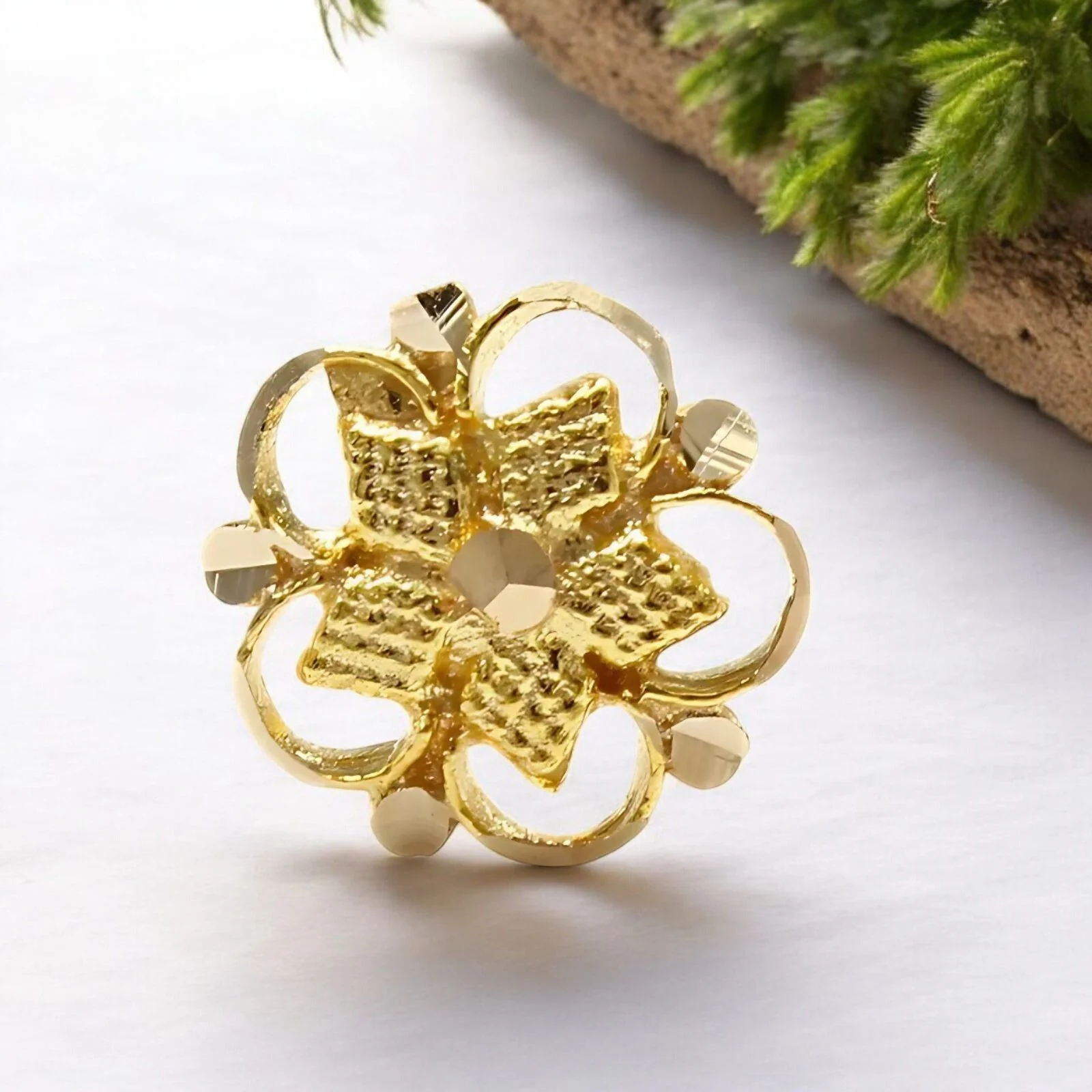 18K Real Gold Floral style Nose stud nose ring Push Pin