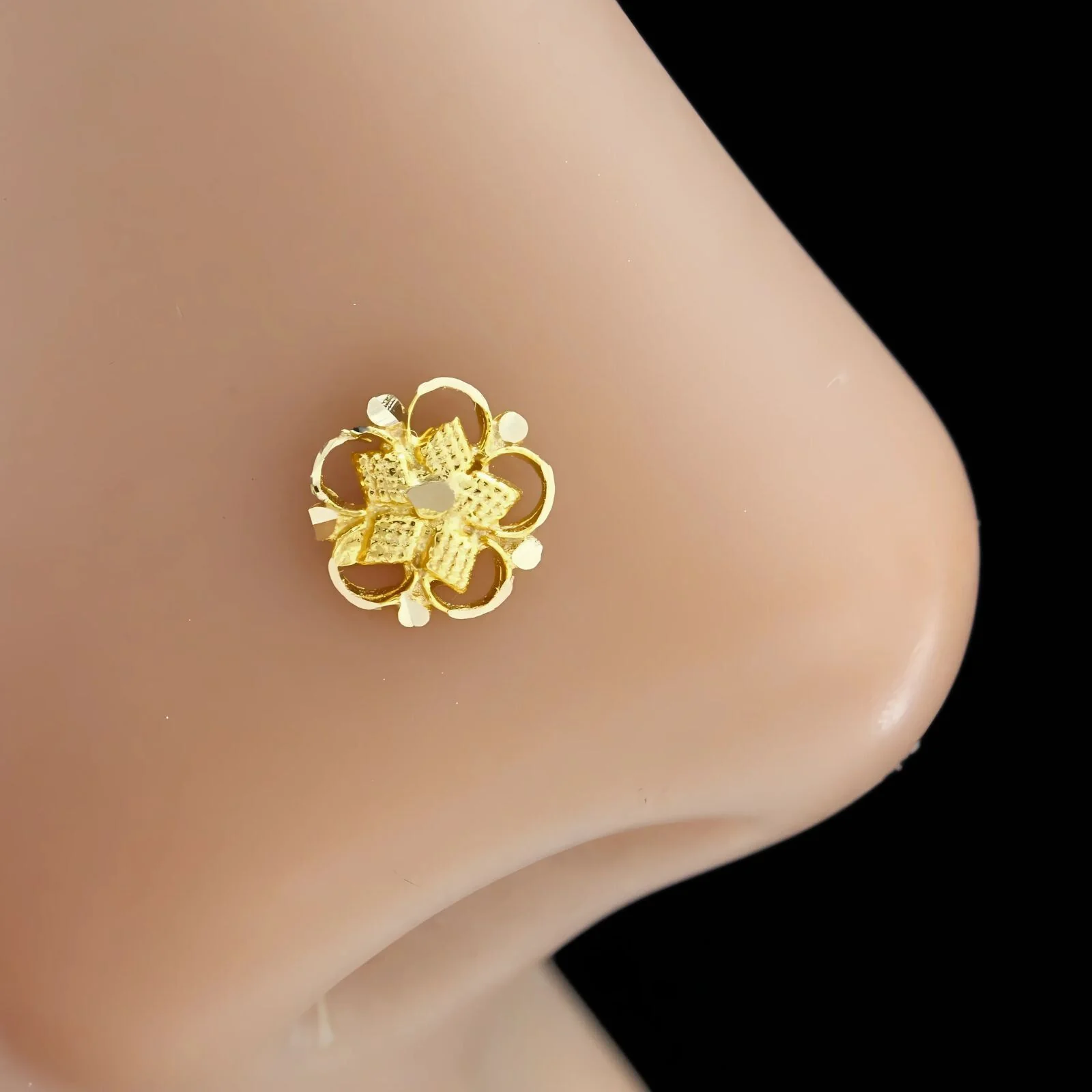 18K Real Gold Floral style Nose stud nose ring Push Pin - Image 2
