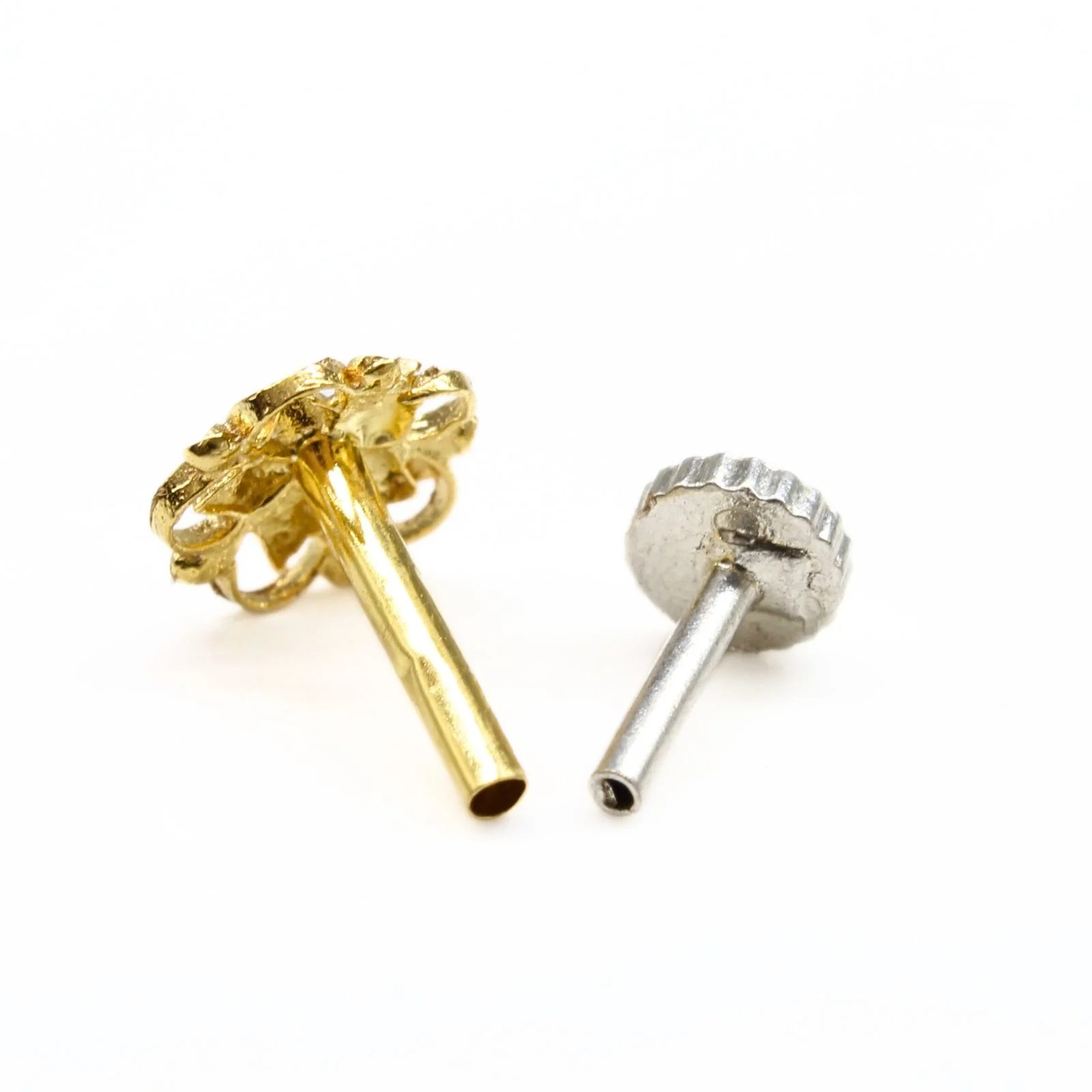 18K Real Gold Floral style Nose stud nose ring Push Pin - Image 4