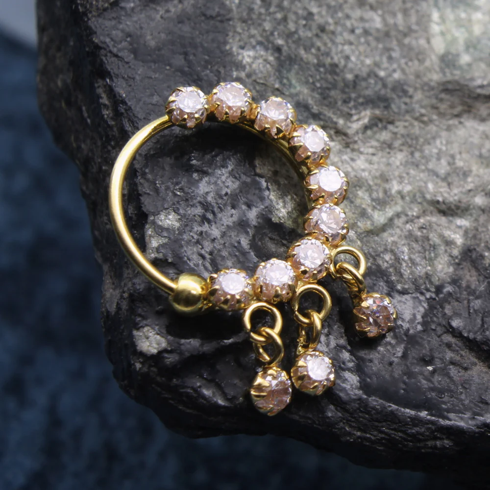 18K Real Gold Indian Bridal White CZ Left Nose Ring 22g - Image 3