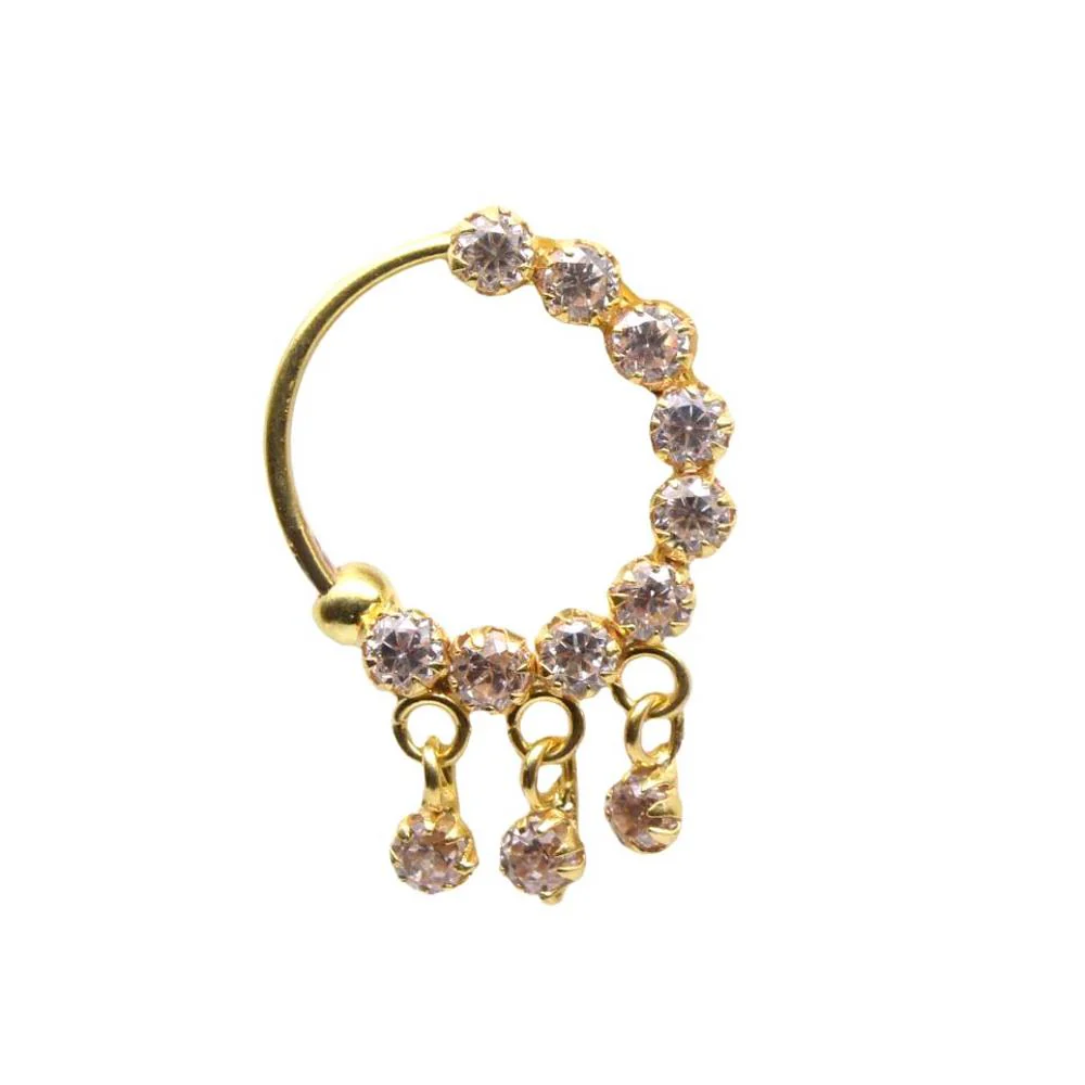 18K Real Gold Indian Bridal White CZ Left Nose Ring 22g - Image 4