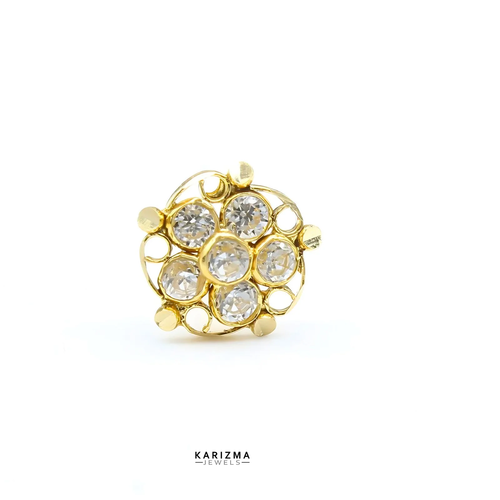 18K Real Gold Indian handmade Women White CZ Floral Nose stud nose ring Push Pin - Image 3
