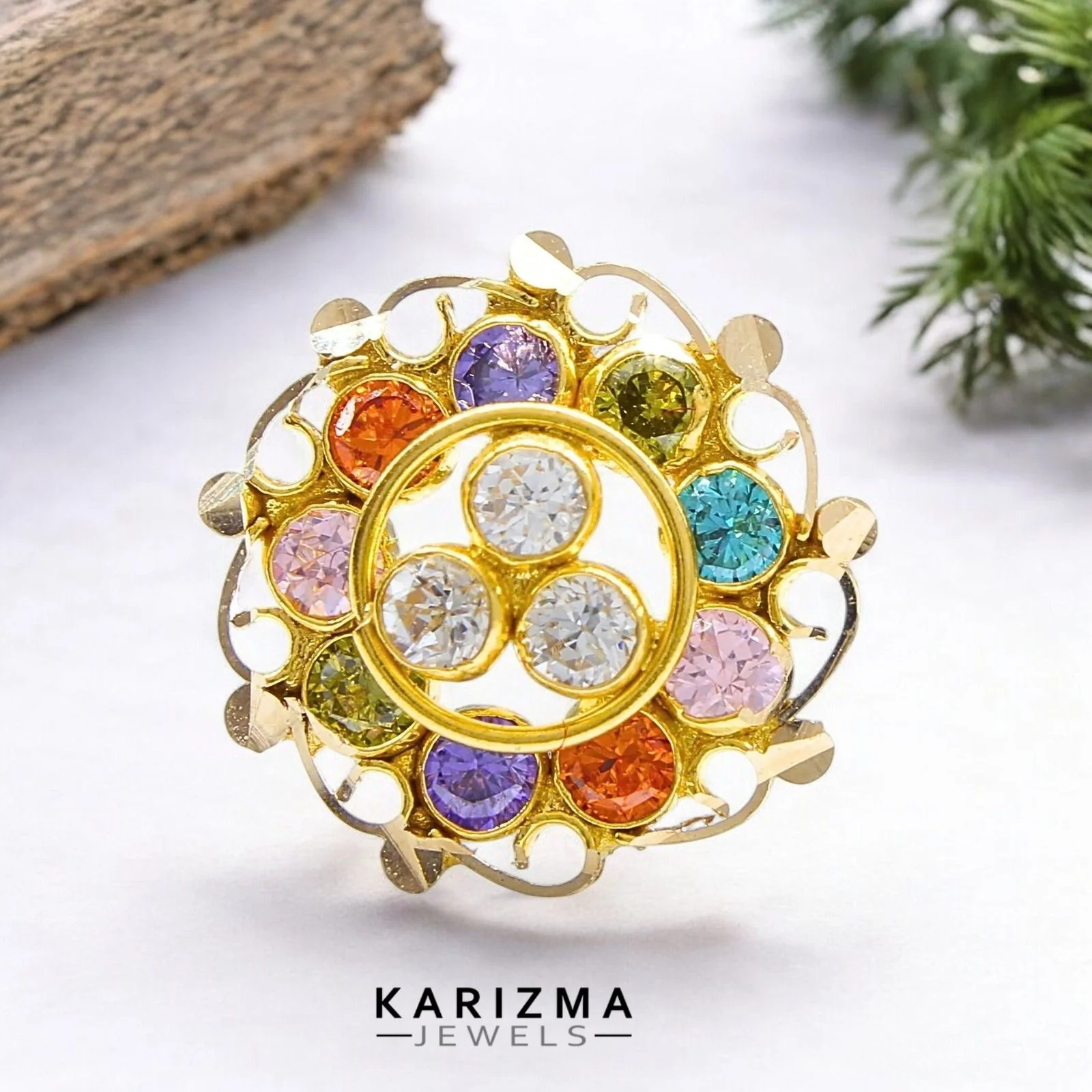 18K Real Gold Indian Women Multicolour CZ amazing Nose stud nose ring Push Pin