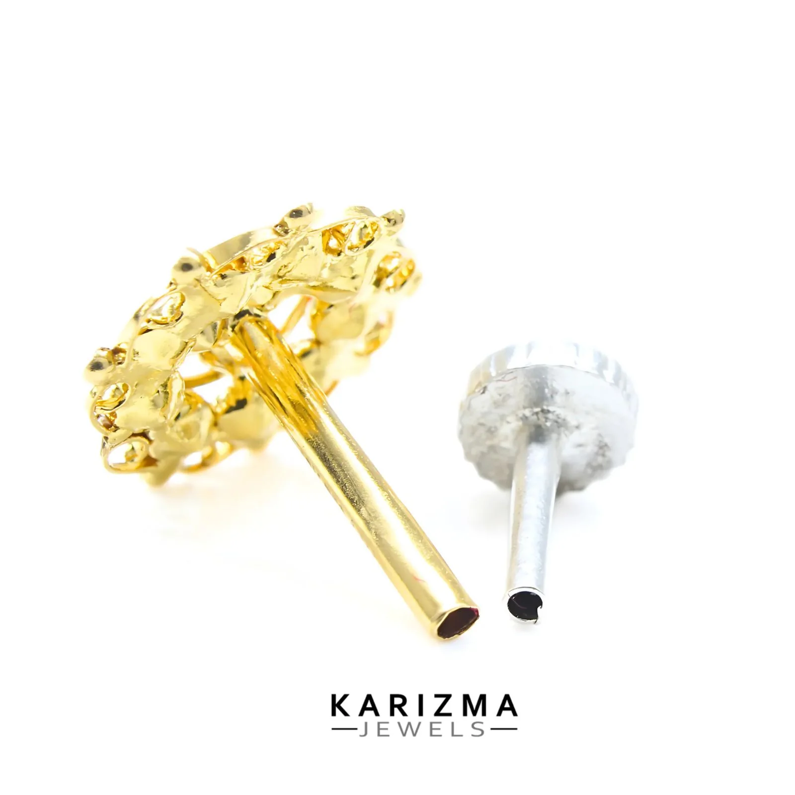 18K Real Gold Indian Women Multicolour CZ amazing Nose stud nose ring Push Pin - Image 4