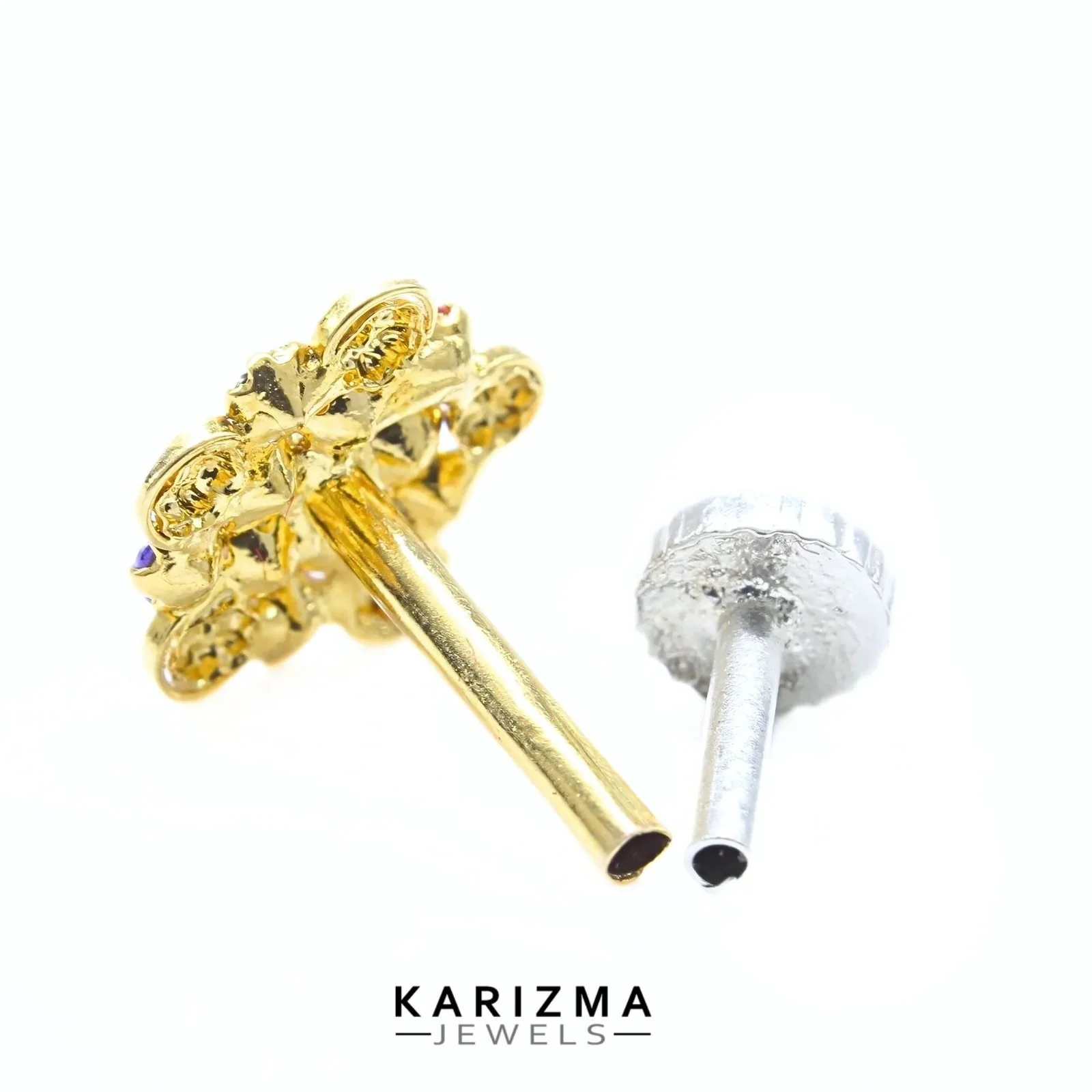 18K Real Gold Indian Women Multicolour CZ Excellent gifting Nose stud nose ring Push Pin - Image 4
