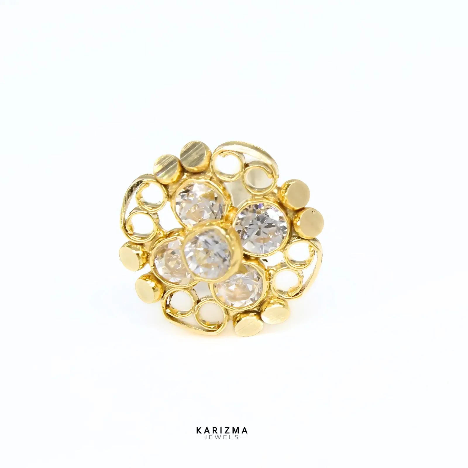 18K Real Gold Indian Women White CZ gorgeous floral style Nose stud nose ring Push Pin - Image 3