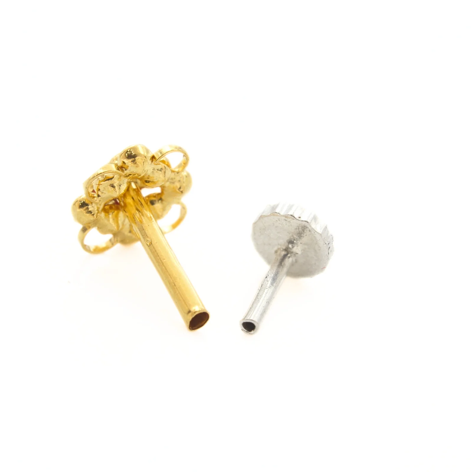18K Real Gold Pink White CZ Cluster Nose stud nose ring Push Pin - Image 4