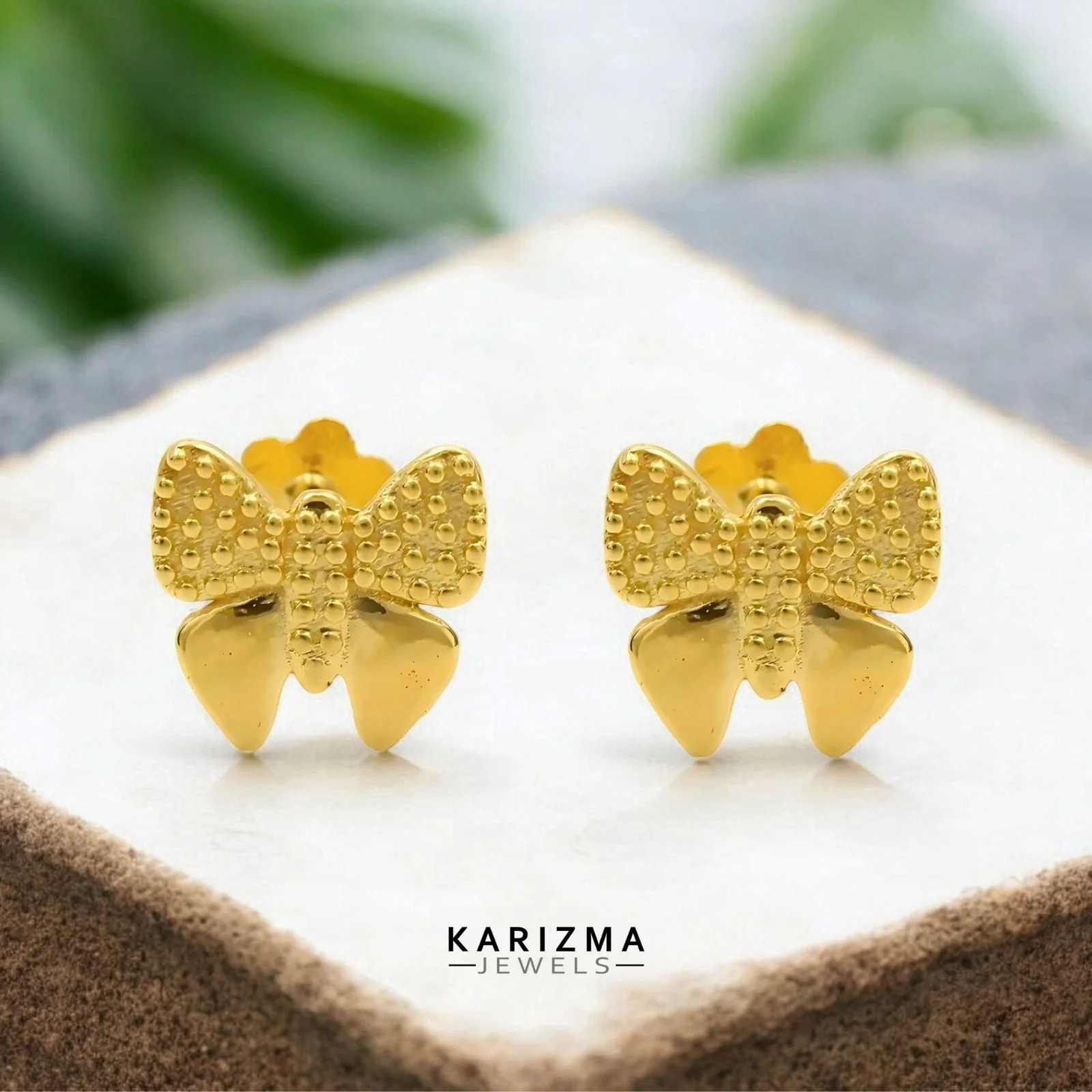 18K Real Gold pretty Butterfly Two in One Nose stud cum Earring  Gold Screw Back
