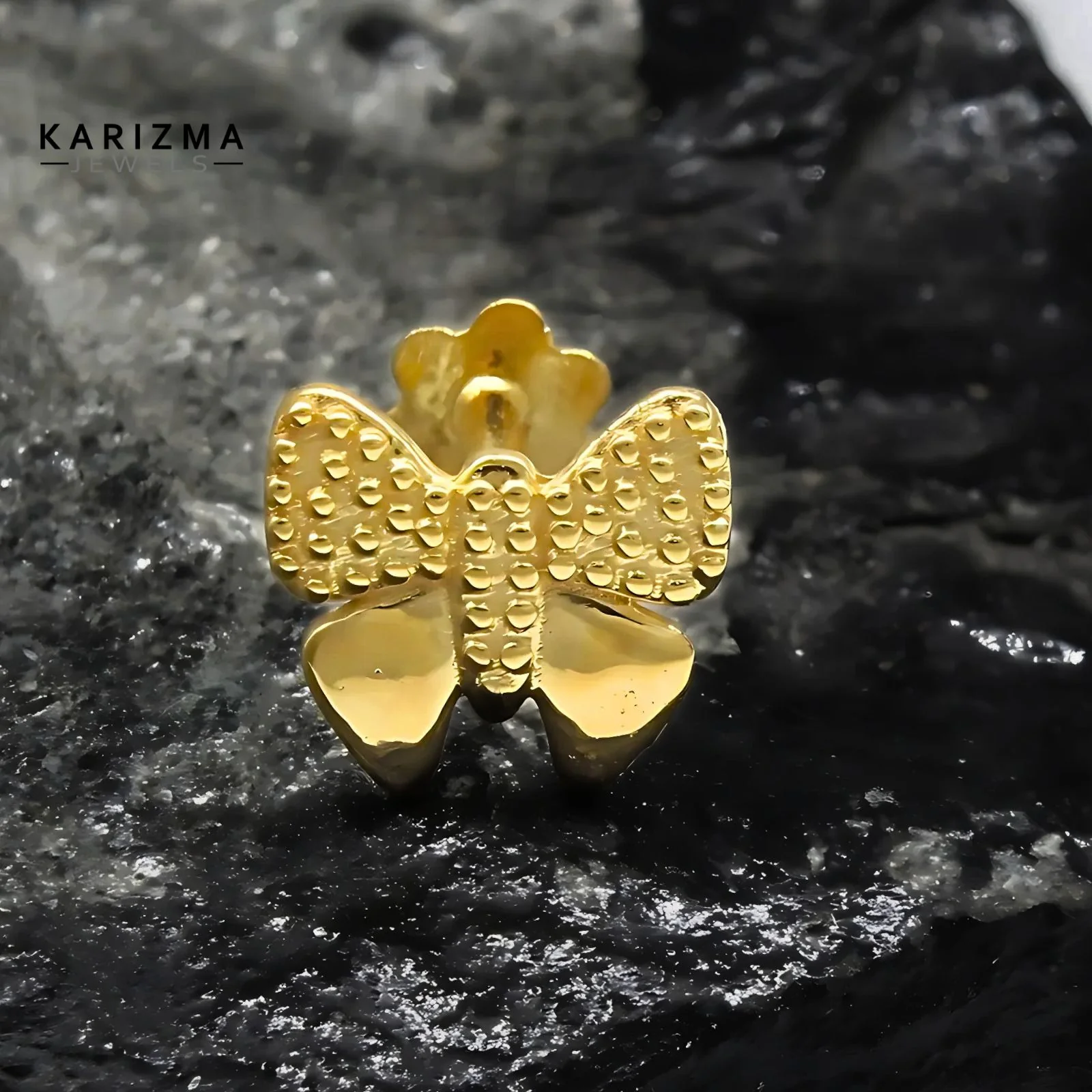 18K Real Gold pretty Butterfly Two in One Nose stud cum Earring  Gold Screw Back - Image 3