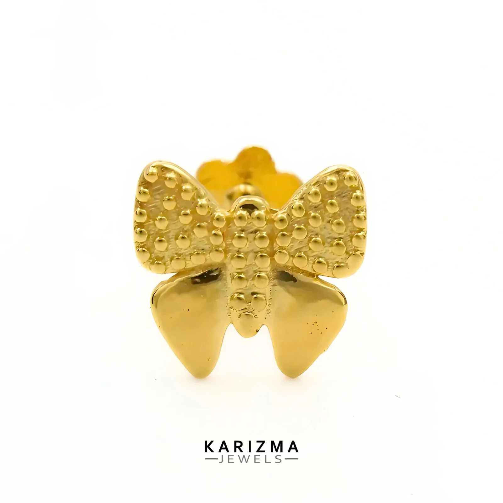18K Real Gold pretty Butterfly Two in One Nose stud cum Earring  Gold Screw Back - Image 4