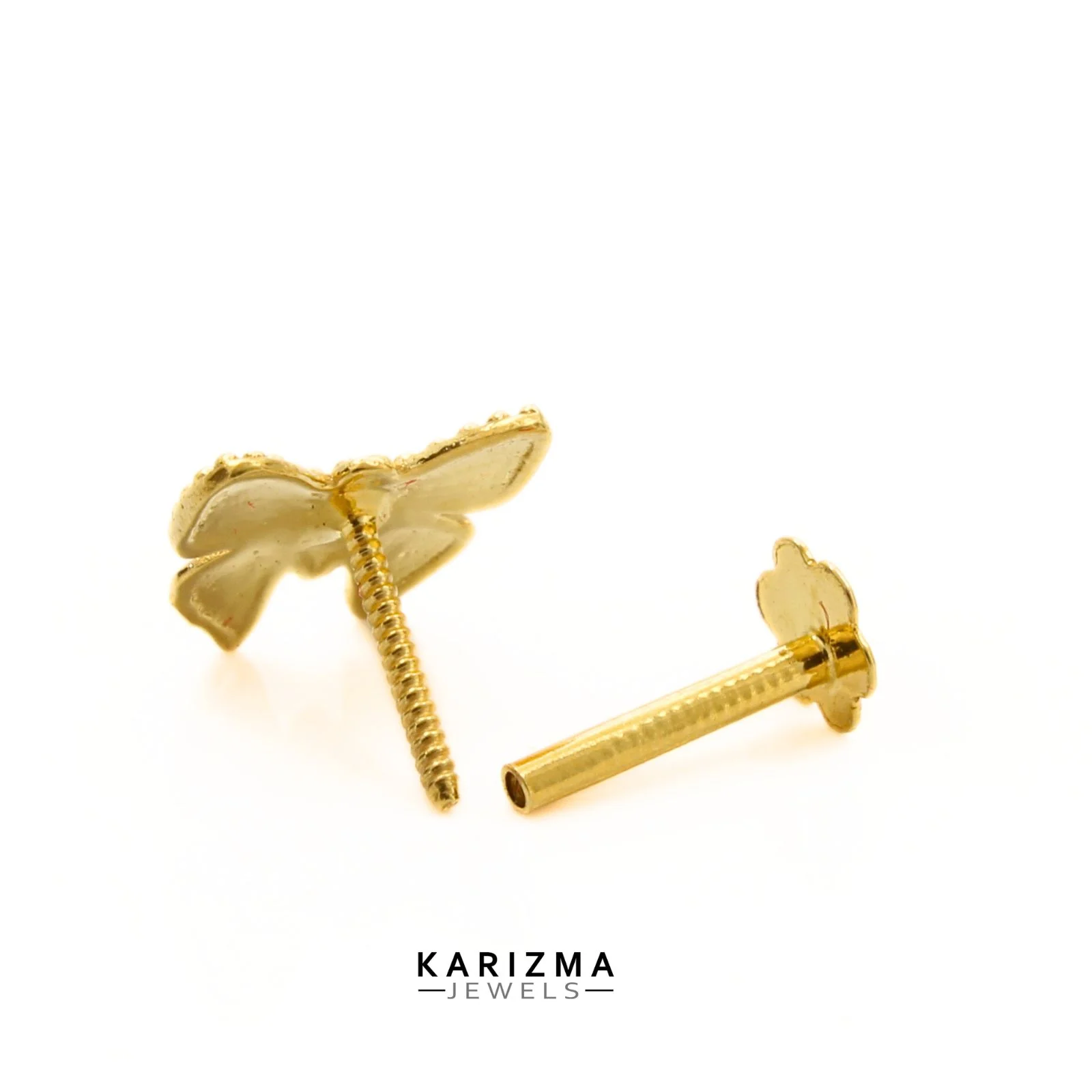 18K Real Gold pretty Butterfly Two in One Nose stud cum Earring  Gold Screw Back - Image 5