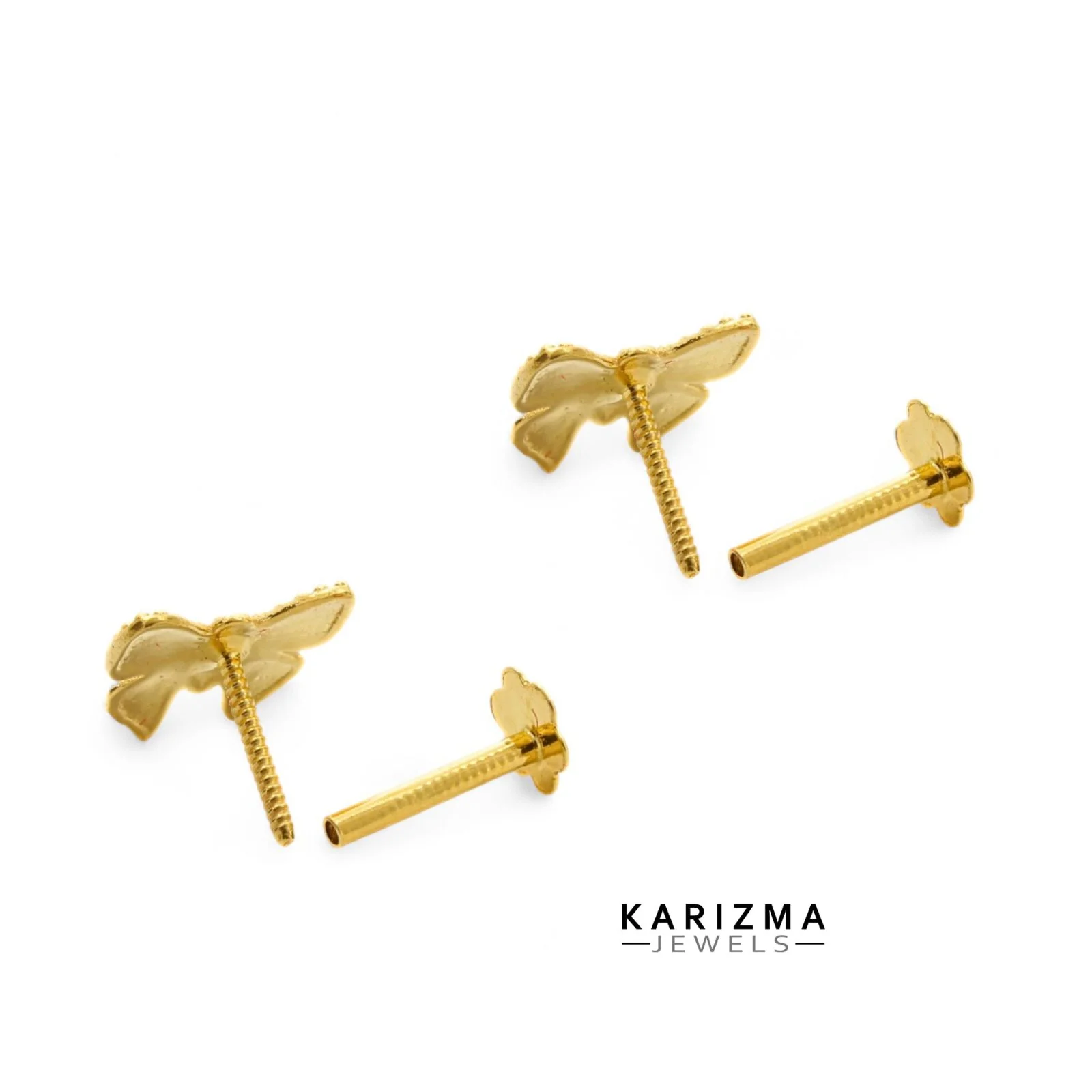 18K Real Gold pretty Butterfly Two in One Nose stud cum Earring  Gold Screw Back - Image 6