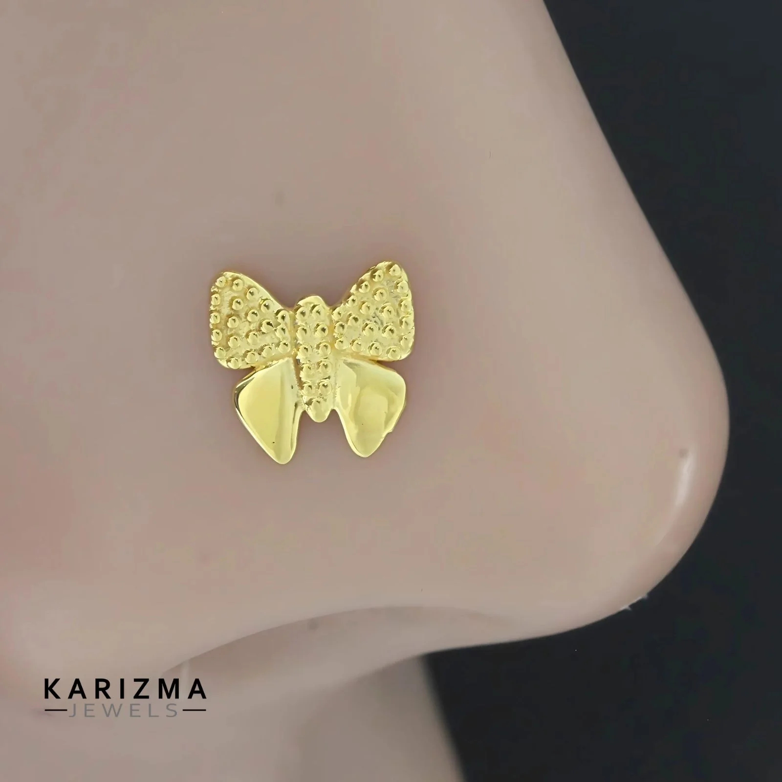 18K Real Gold pretty Butterfly Two in One Nose stud cum Earring  Gold Screw Back - Image 7