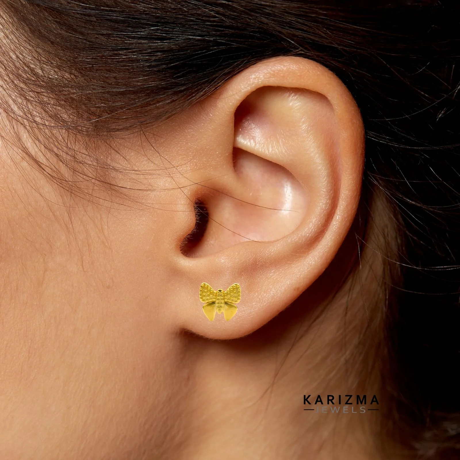 18K Real Gold pretty Butterfly Two in One Nose stud cum Earring  Gold Screw Back - Image 8
