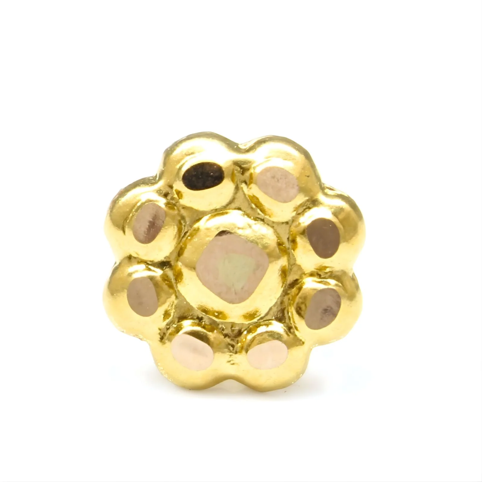 18K Real Gold women ethnic flower Nose stud nose ring Push Pin - Image 2