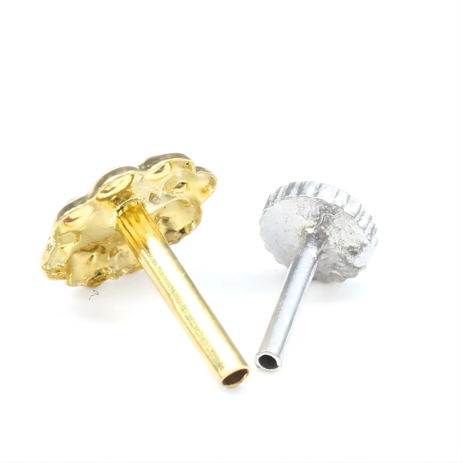 18K Real Gold women ethnic flower Nose stud nose ring Push Pin - Image 3