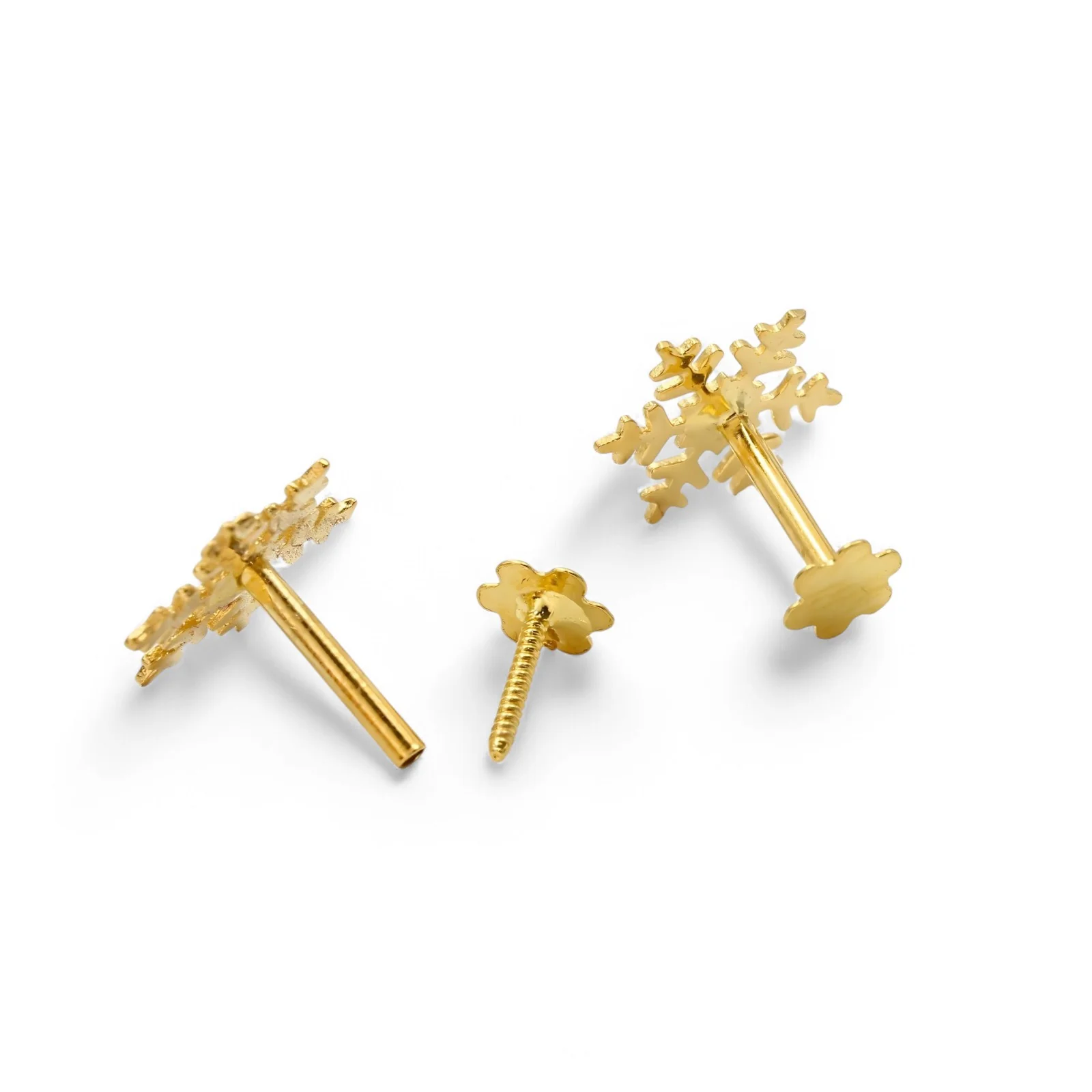 18K Real Gold women Snowflake Nose stud cum Earring Gold Screw Back - Image 4