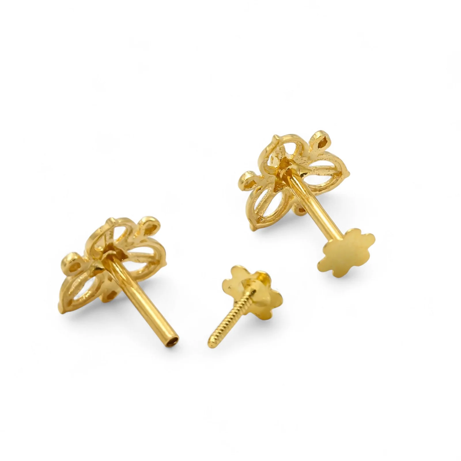 18K Real Gold women floral Nose stud cum Earring Gold Screw Back - Image 3