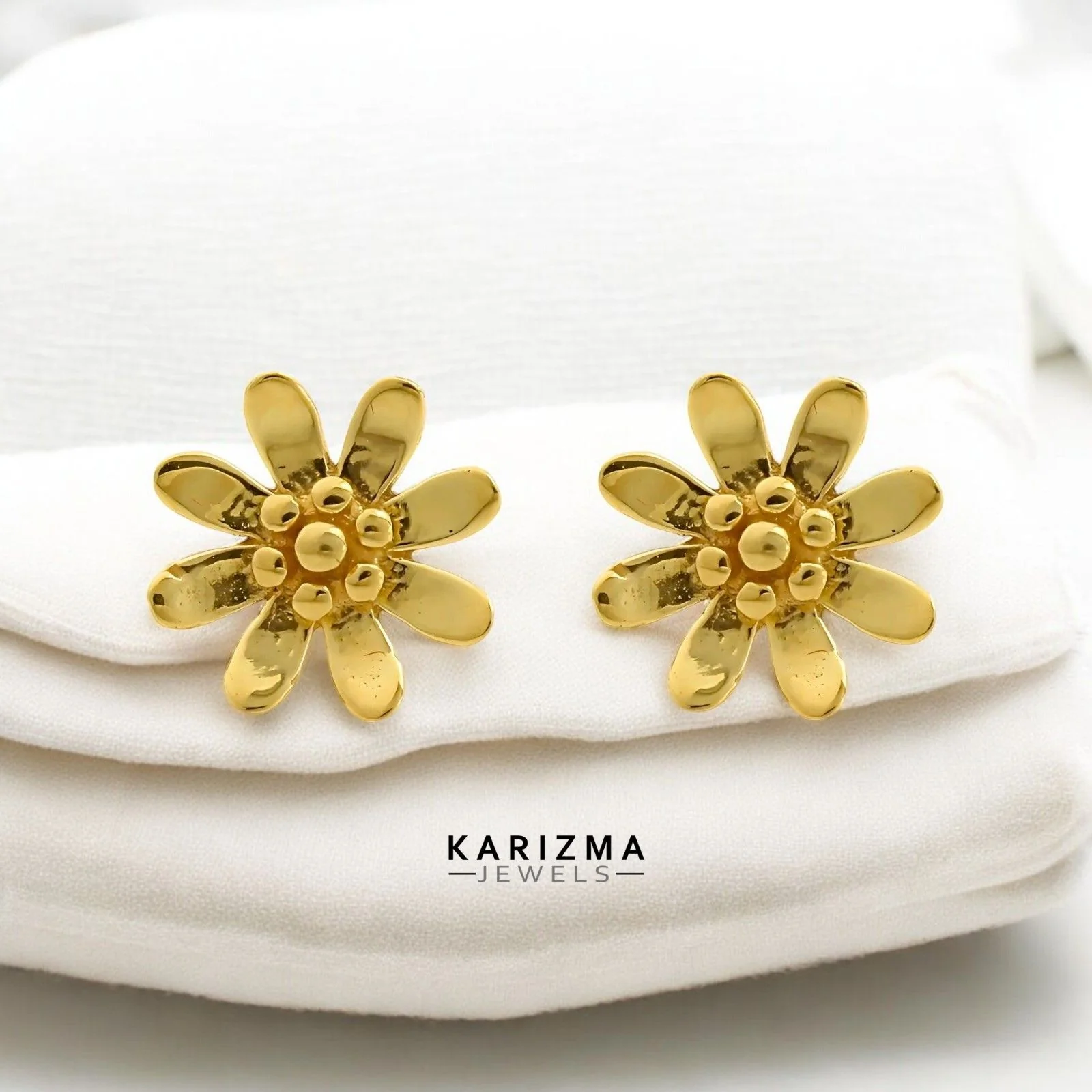 18K Real Solid Gold girlish floral Two in One Nose stud cum Earring Gold Screw Back