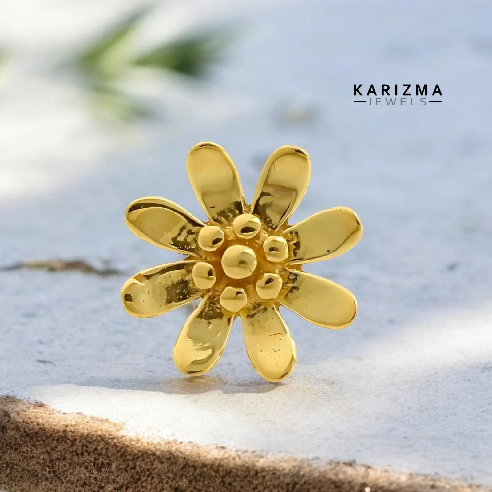 18K Real Solid Gold girlish floral Two in One Nose stud cum Earring Gold Screw Back - Image 2