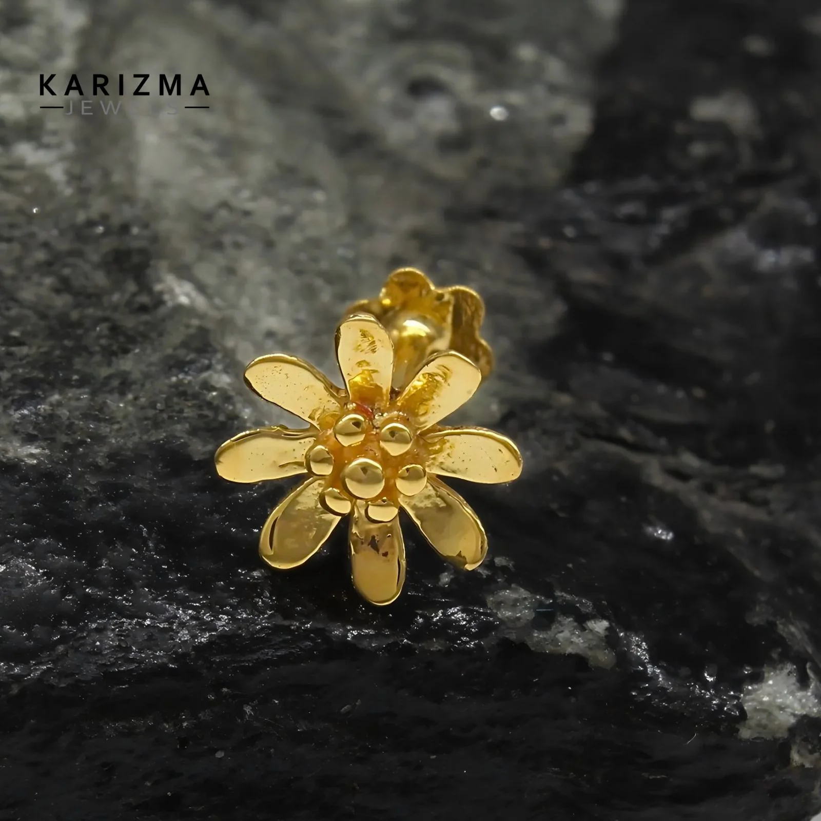 18K Real Solid Gold girlish floral Two in One Nose stud cum Earring Gold Screw Back - Image 3