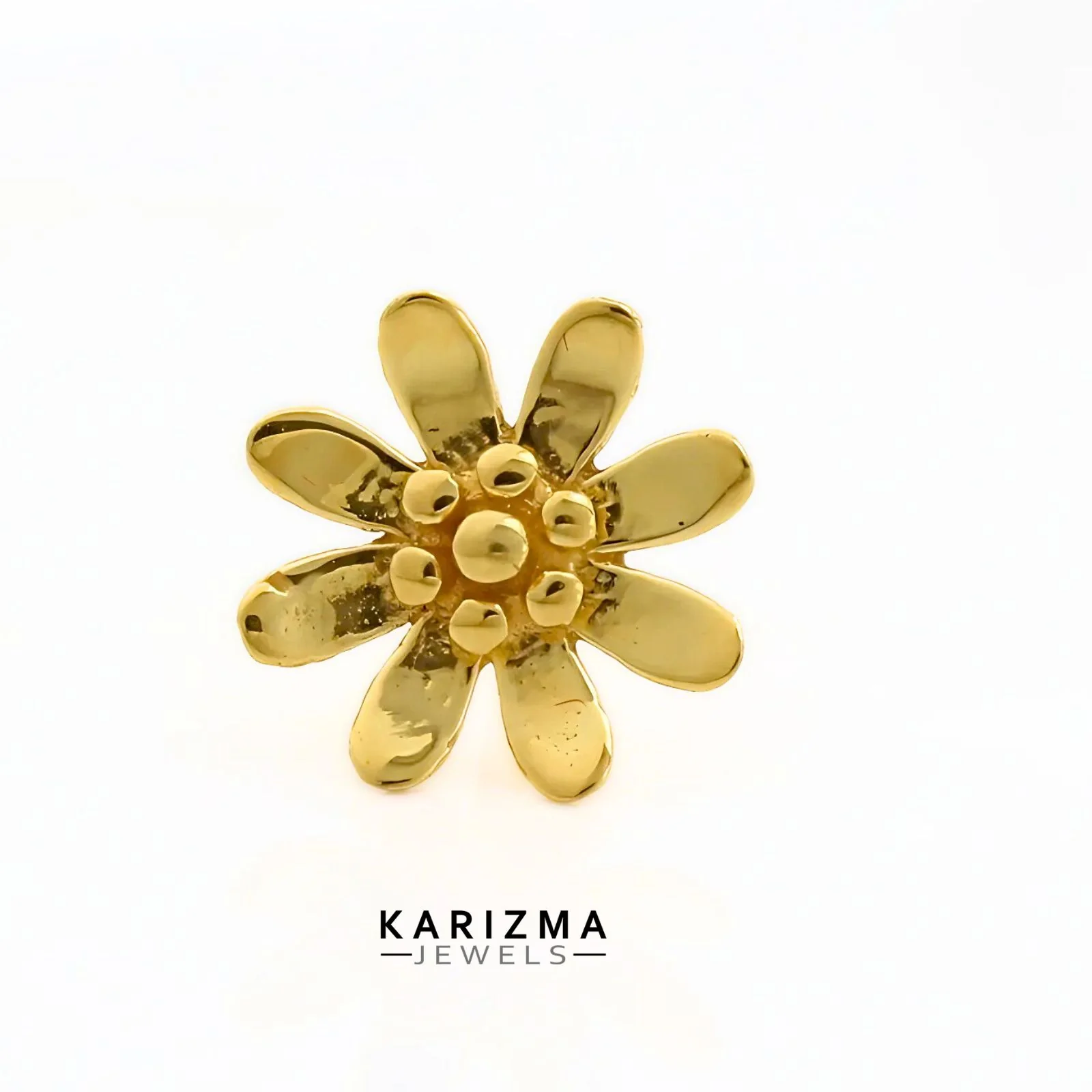 18K Real Solid Gold girlish floral Two in One Nose stud cum Earring Gold Screw Back - Image 4