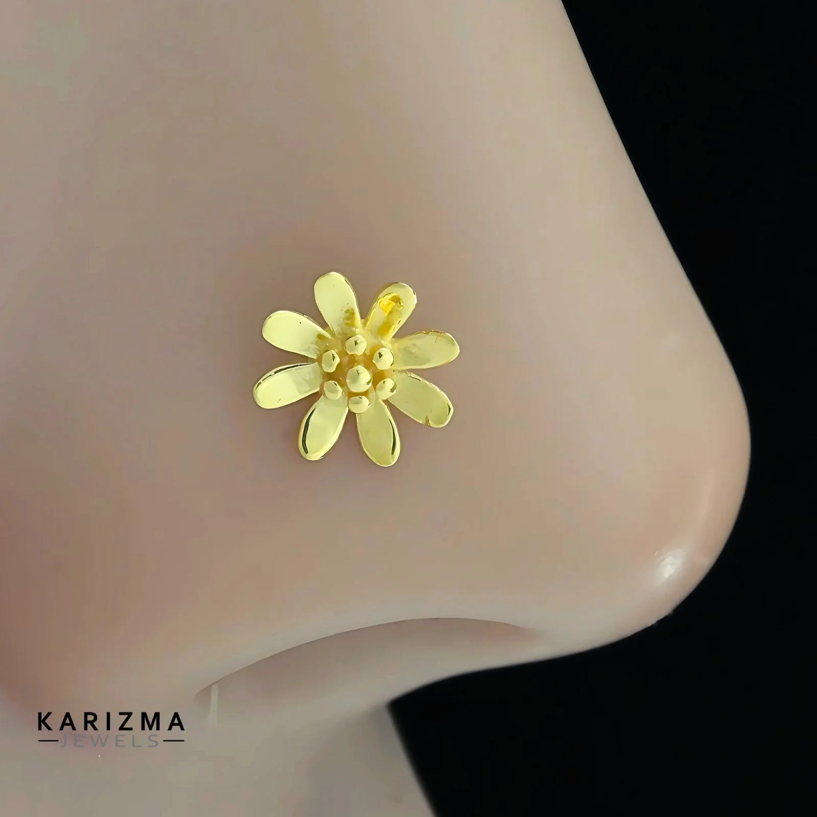 18K Real Solid Gold girlish floral Two in One Nose stud cum Earring Gold Screw Back - Image 7