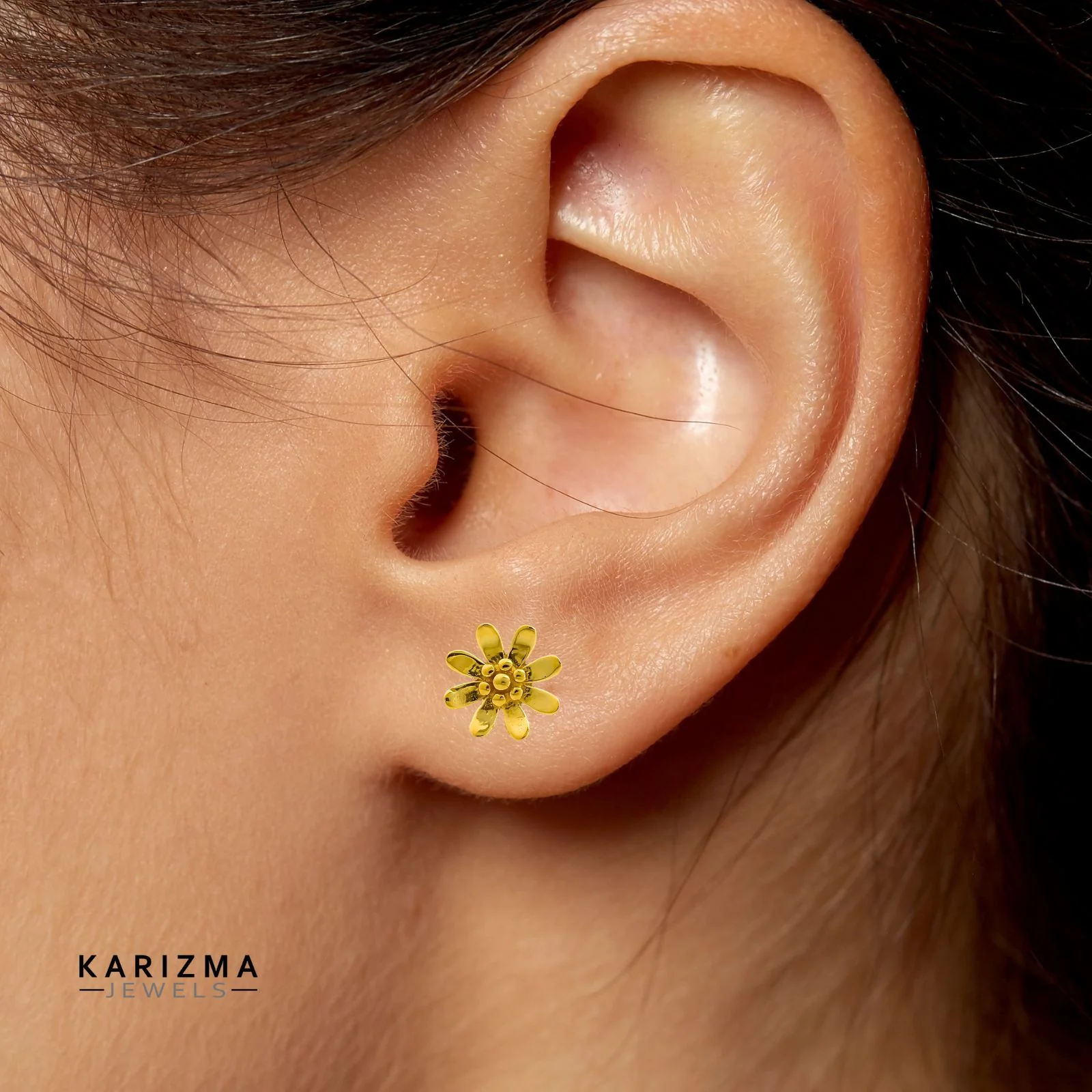 18K Real Solid Gold girlish floral Two in One Nose stud cum Earring Gold Screw Back - Image 8