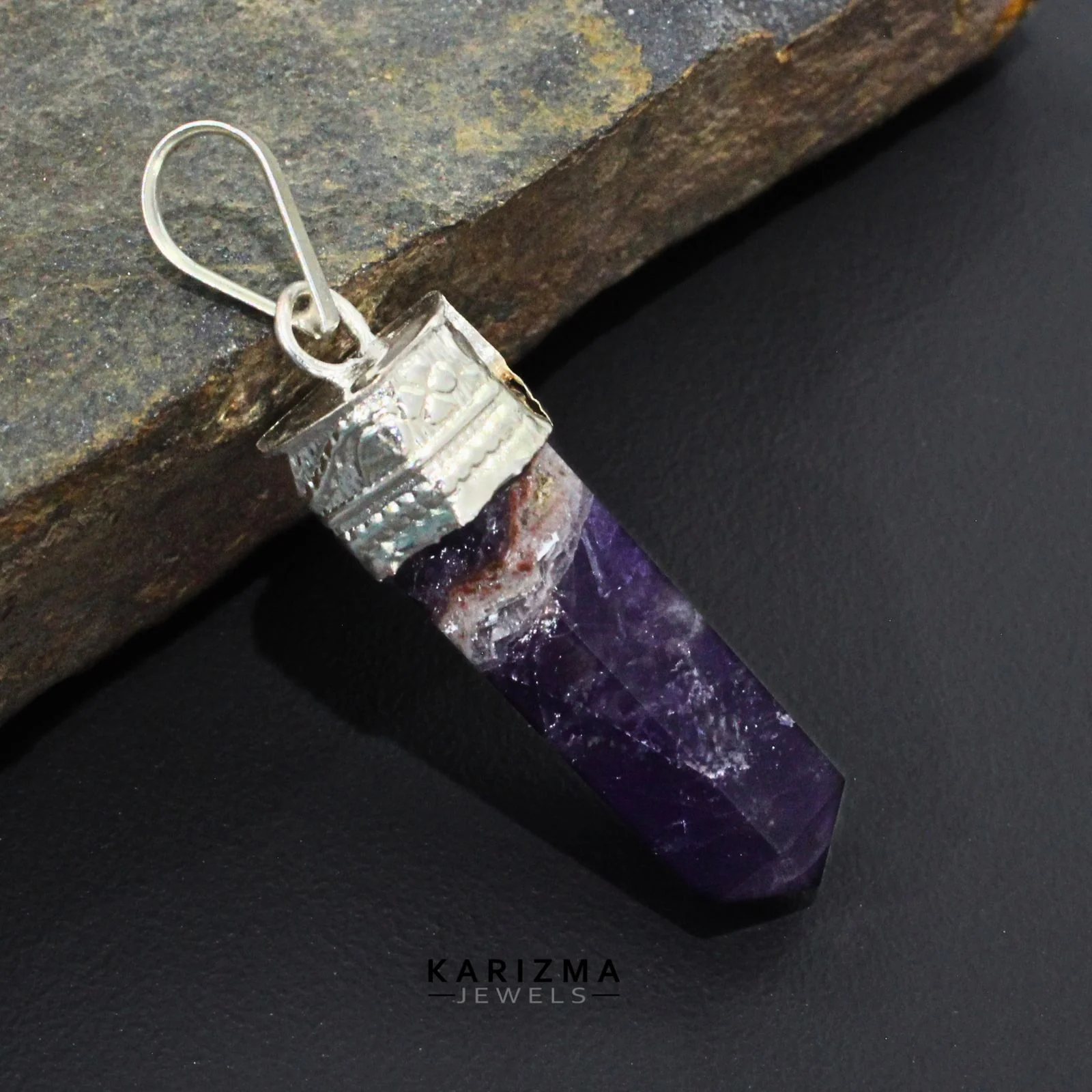 23.5Ct Natural Purple Amethyst Crystal Pencil Pendant for Clarity
