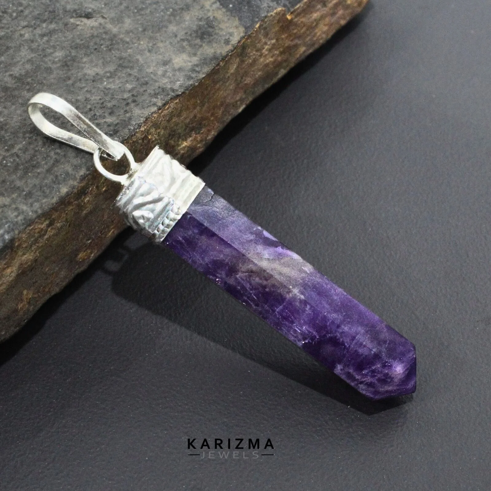 23Ct Natural Purple Amethyst Gemstone Healing Energy Point Pendant