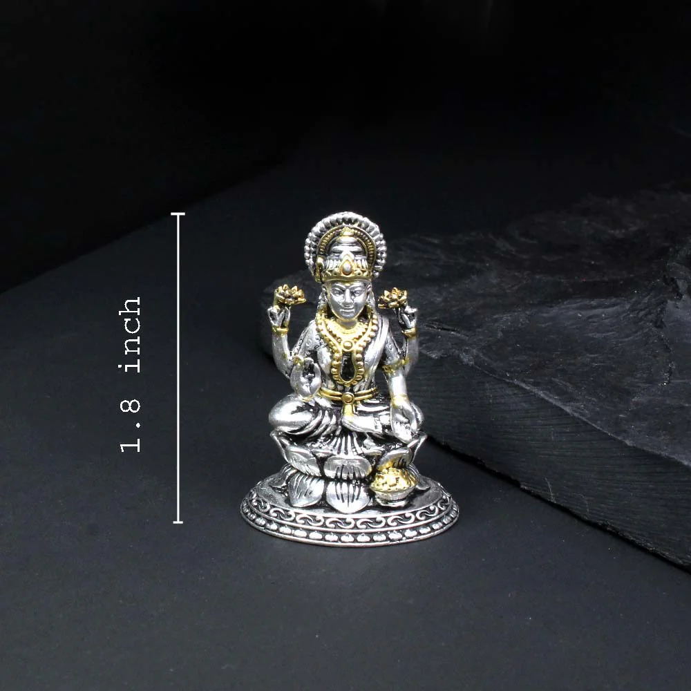 2D 925 Solid Sterling Silver Oxidized Laxmi Statue religious Diwali gift - Image 2