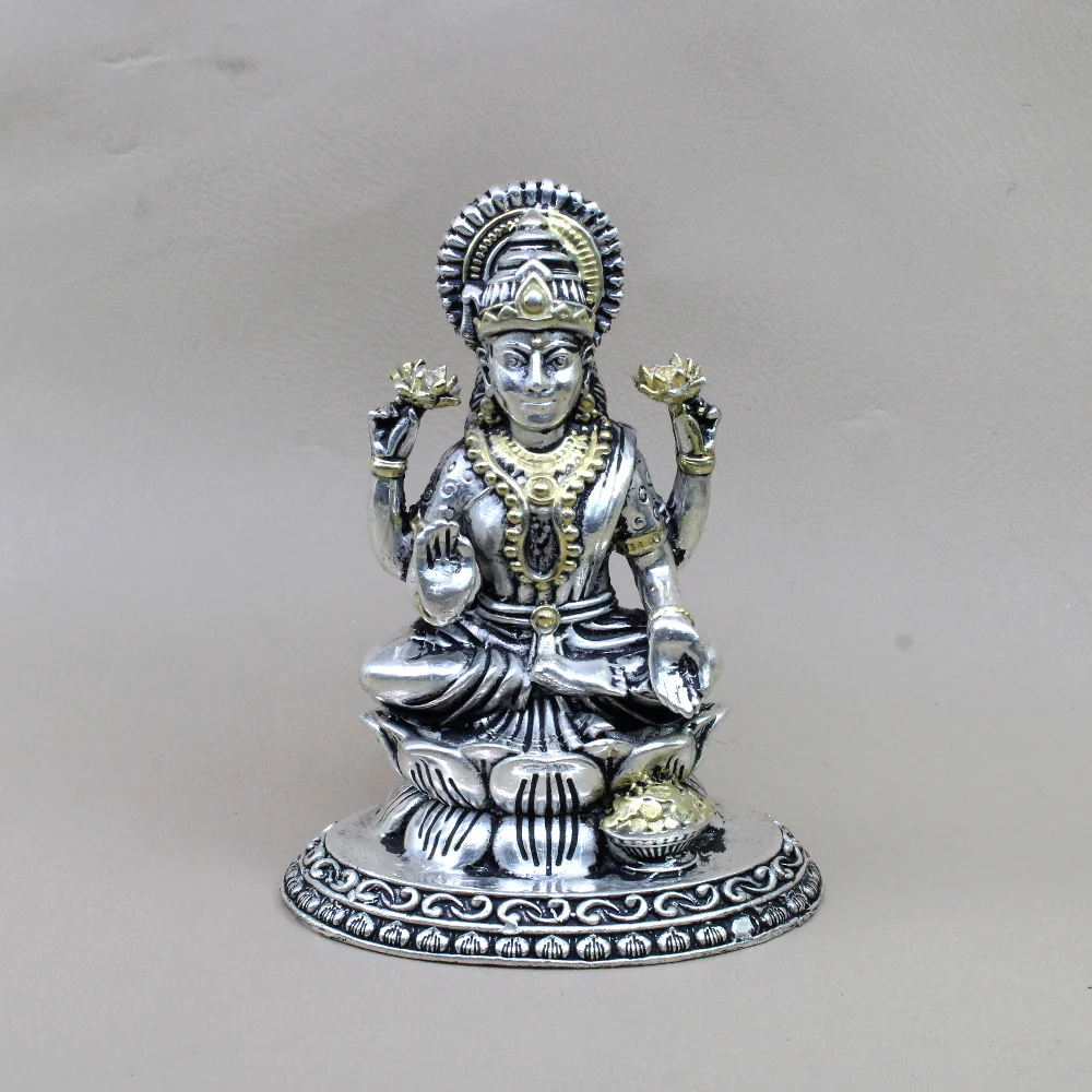 2D 925 Solid Sterling Silver Oxidized Laxmi Statue religious Diwali gift - Image 4