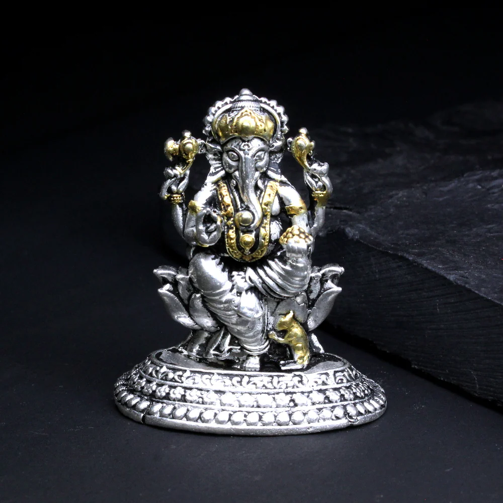 2D Real 925 Solid Silver Oxidized Ganesha Statue religious Diwali gift - Image 2
