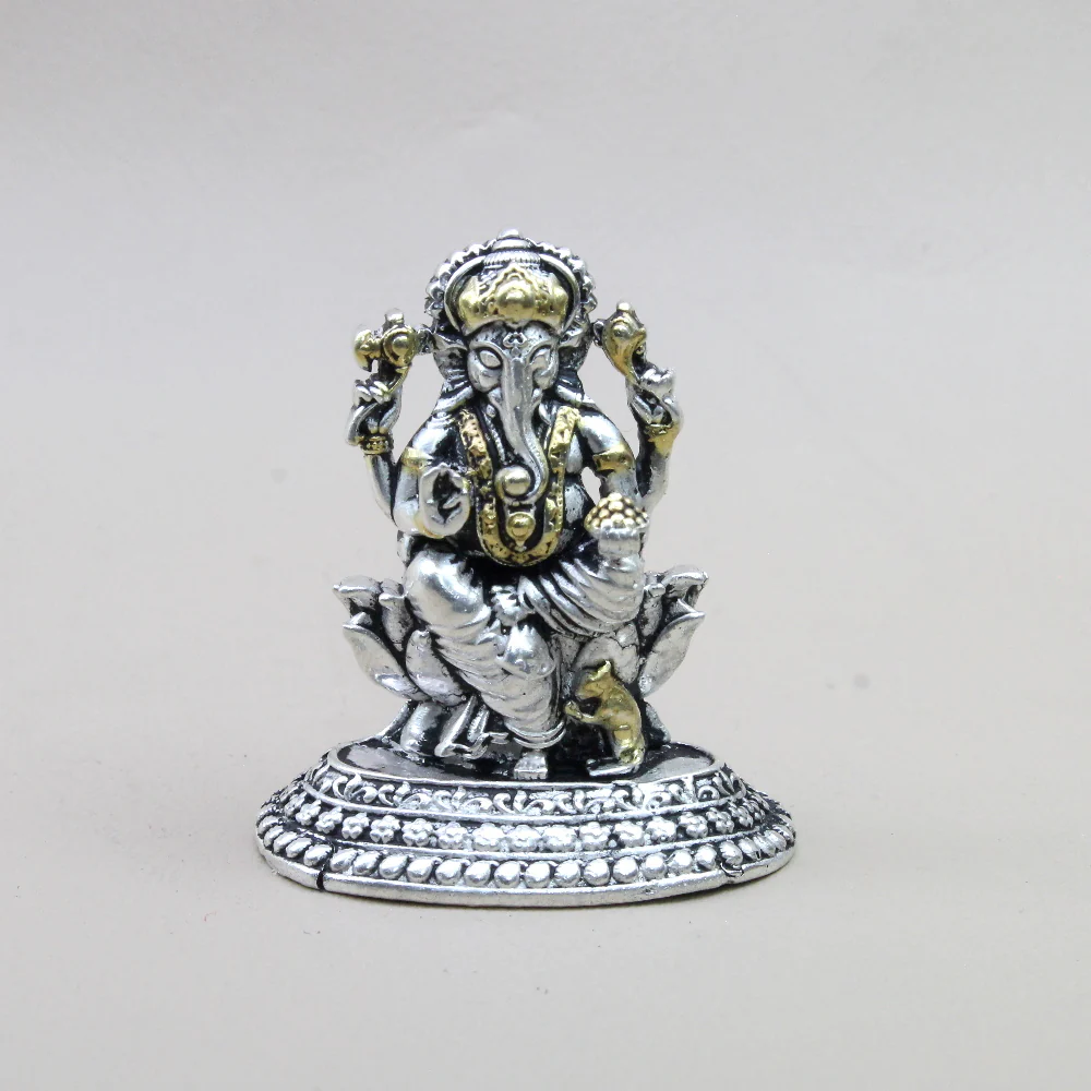 2D Real 925 Solid Silver Oxidized Ganesha Statue religious Diwali gift - Image 3