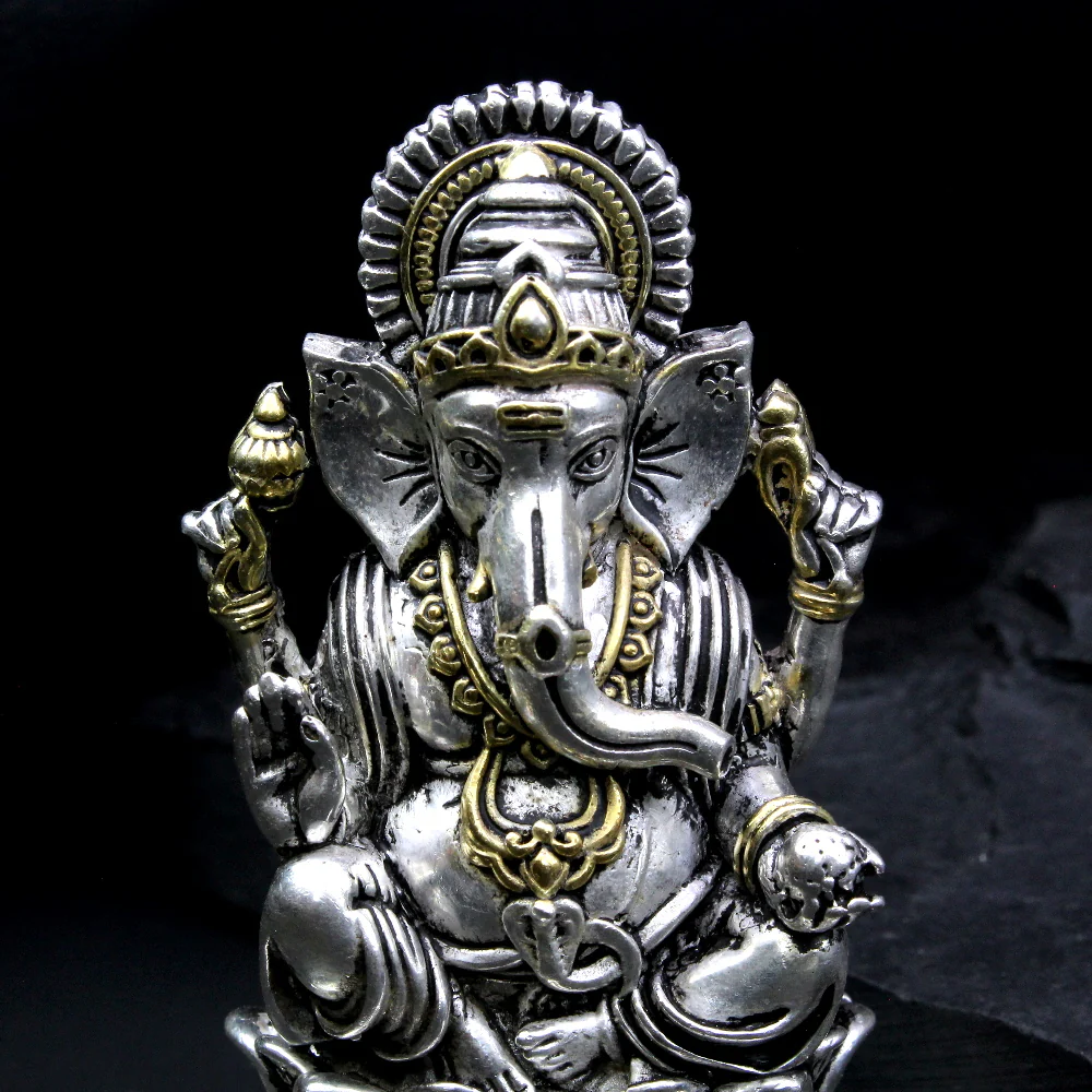 2D Solid 925 Sterling Silver Oxidized Ganesha Idol religious Diwali gift - Image 2