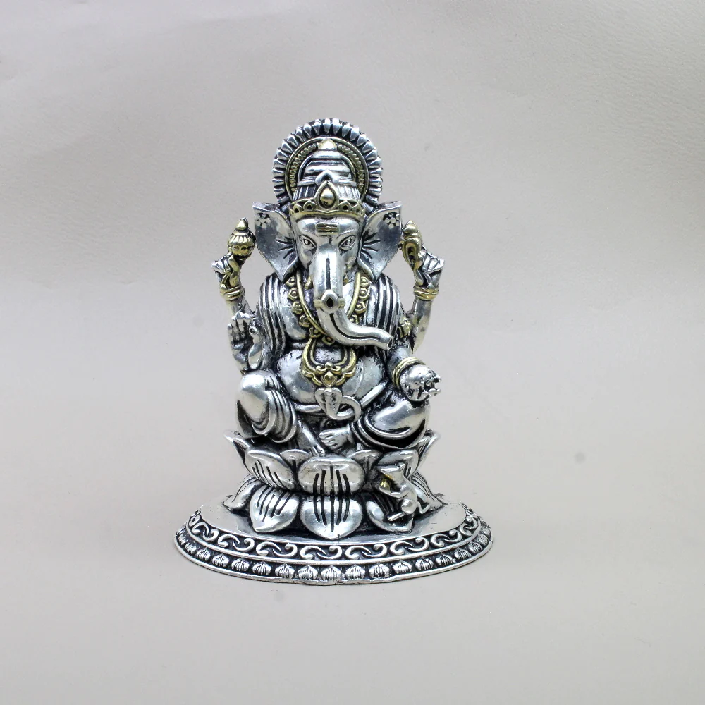 2D Solid 925 Sterling Silver Oxidized Ganesha Idol religious Diwali gift - Image 3