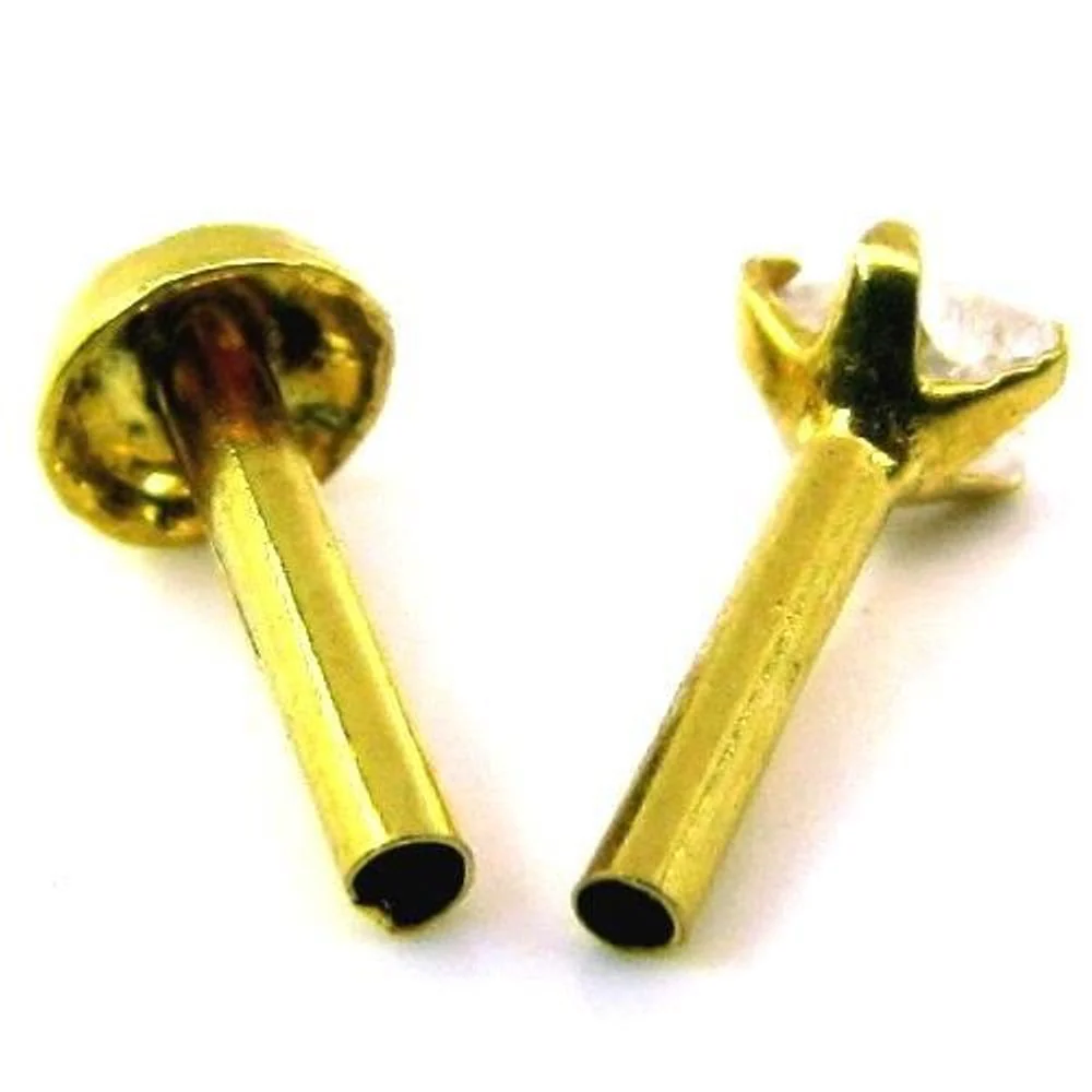 2pc Lot Indian Style Body Piercing Jewelry  Nose Pin/stud Solid Real 14k Yellow Gold - Image 2
