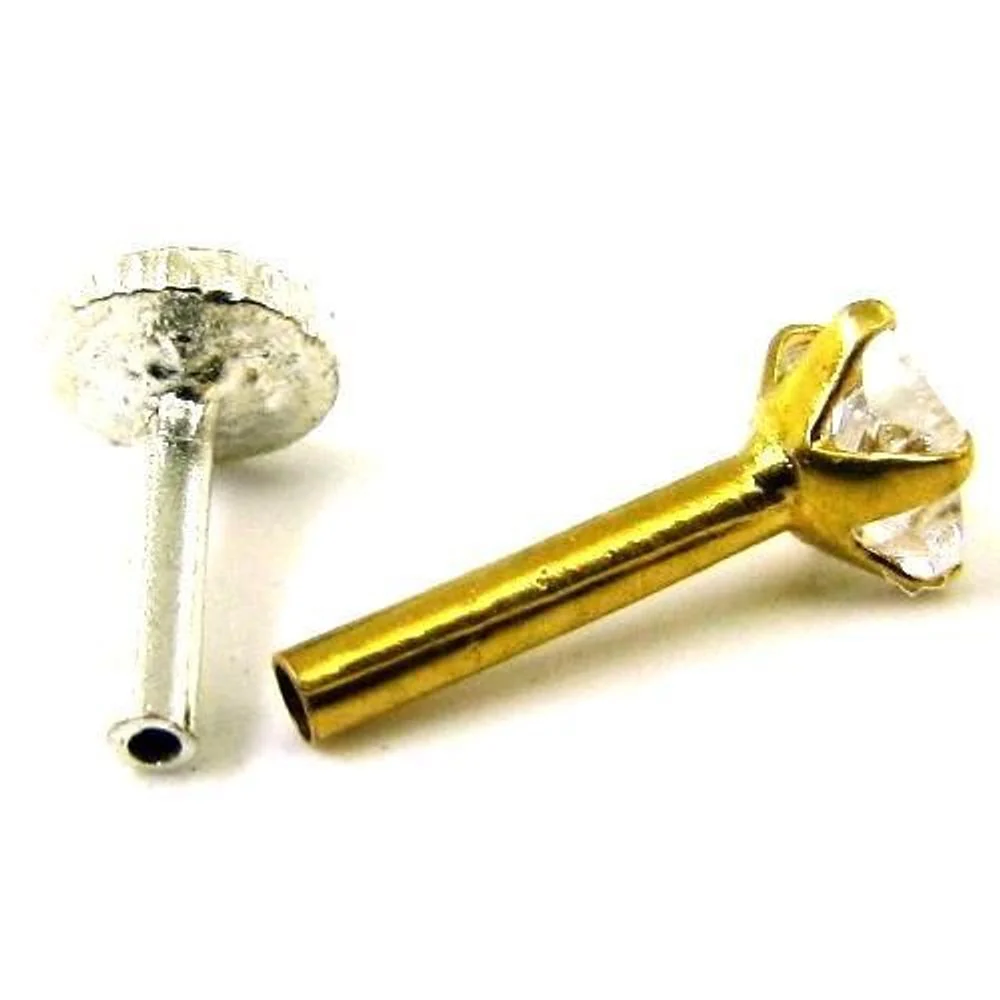 2pc Lot Indian Style Body Piercing Jewelry  Nose Pin/stud Solid Real 14k Yellow Gold - Image 3